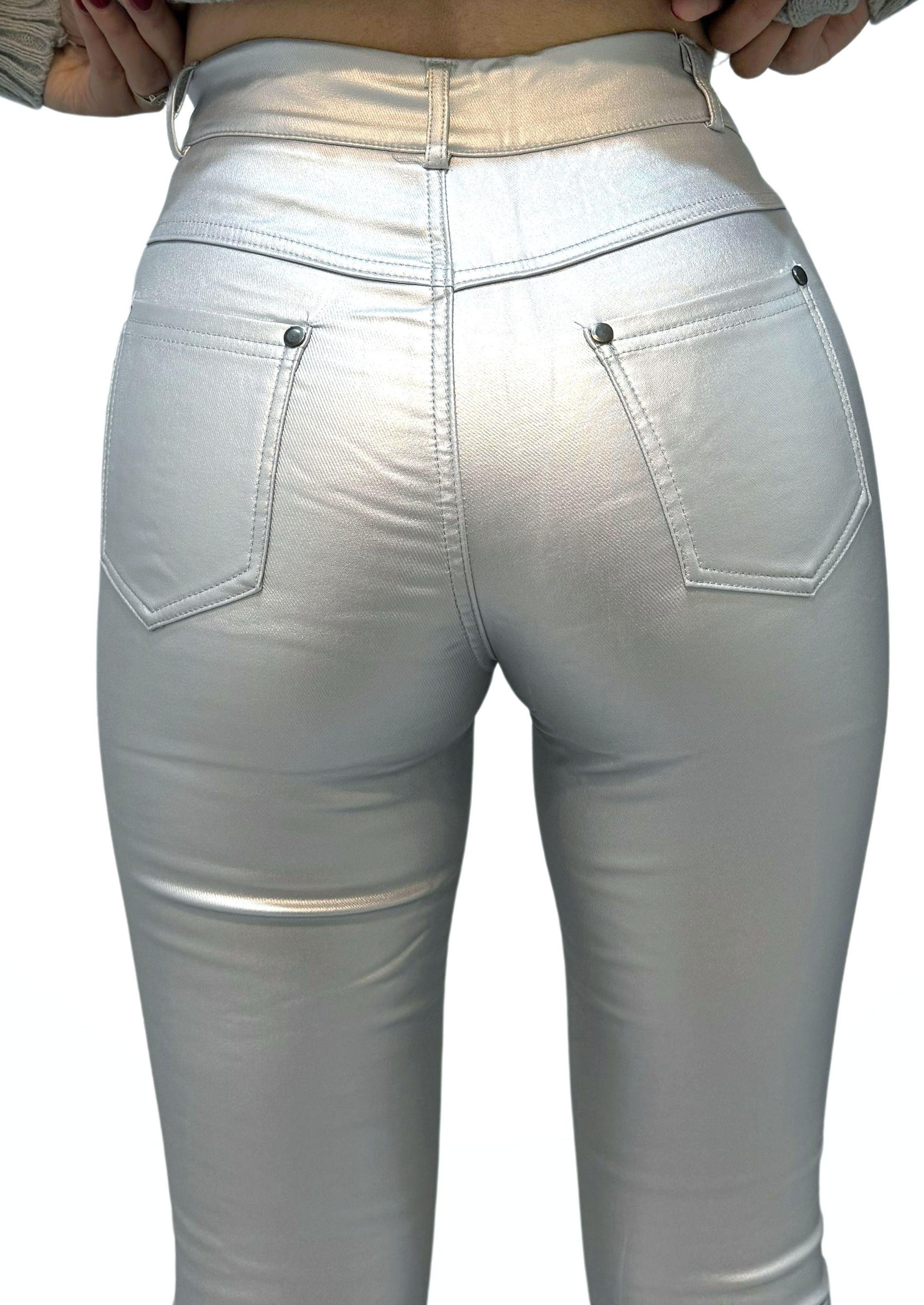 Pantalon Ecocuero MLK Casual Plateado Mujer-2