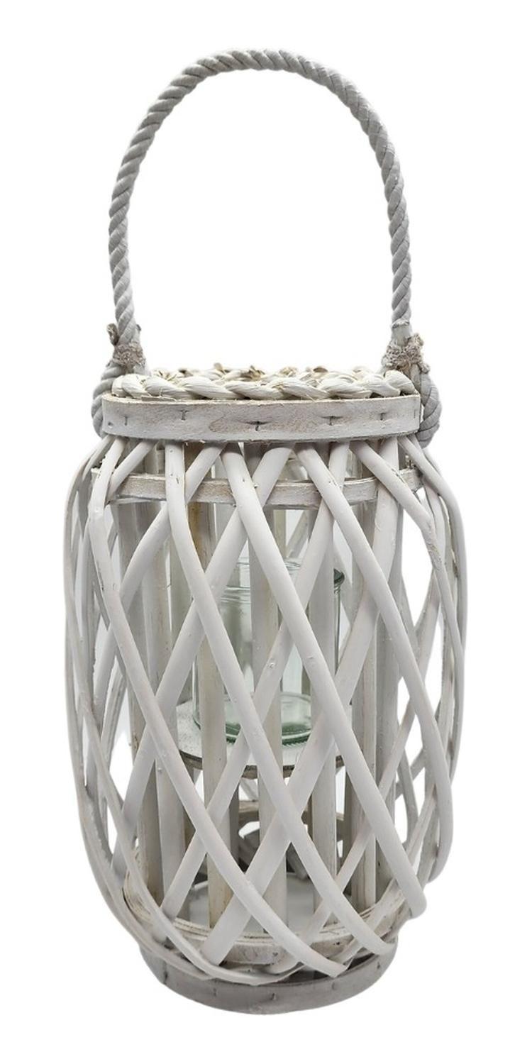 Candelabro Porta Vela Mimbre Rustico Alargado Terraza Blanco-0
