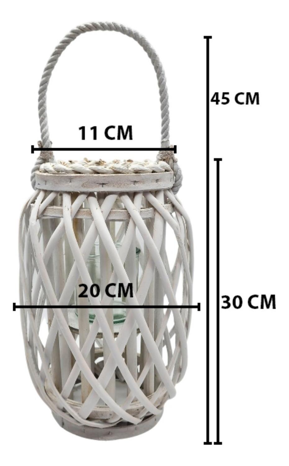 Candelabro Porta Vela Mimbre Rustico Alargado Terraza Blanco-2