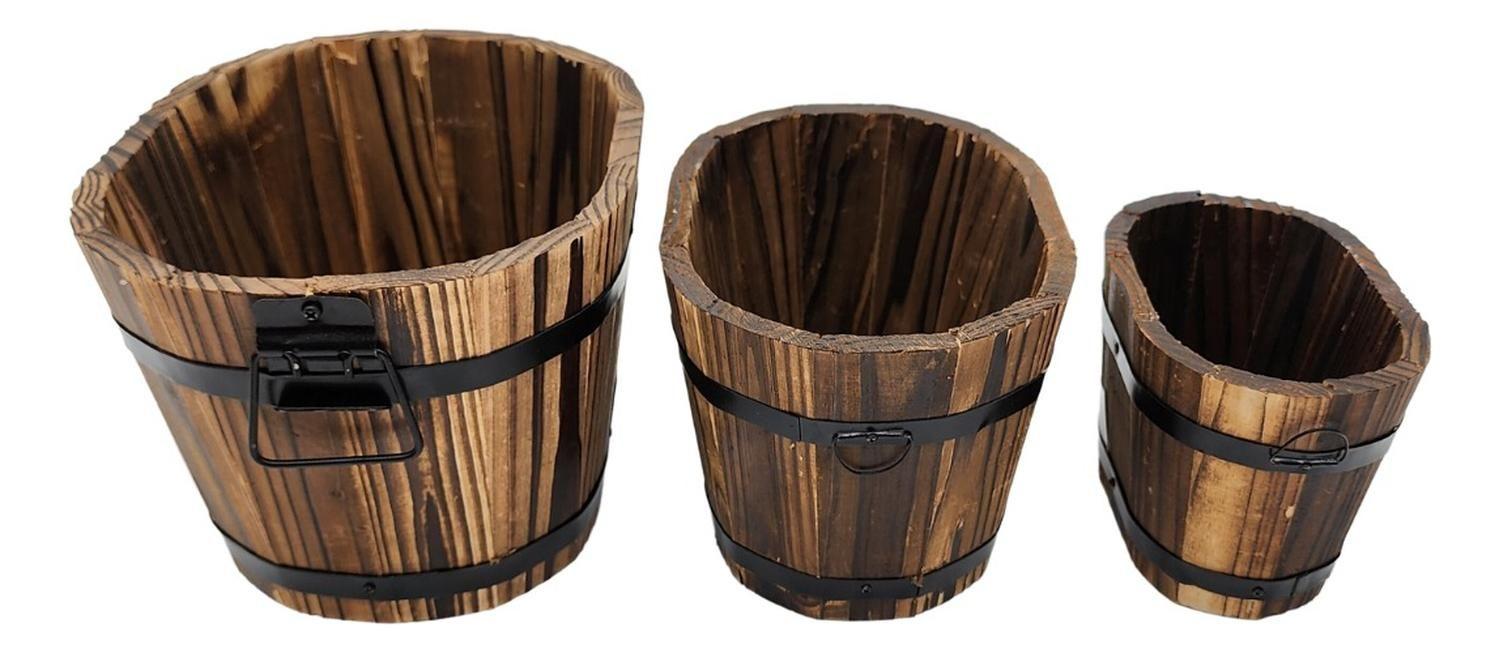 Set 3 Maceteros De Madera Tipo Barril Para Jardín Terraza-2