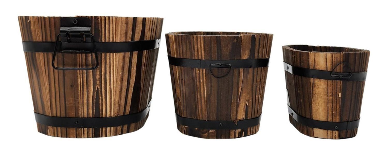 Set 3 Maceteros De Madera Tipo Barril Para Jardín Terraza-3