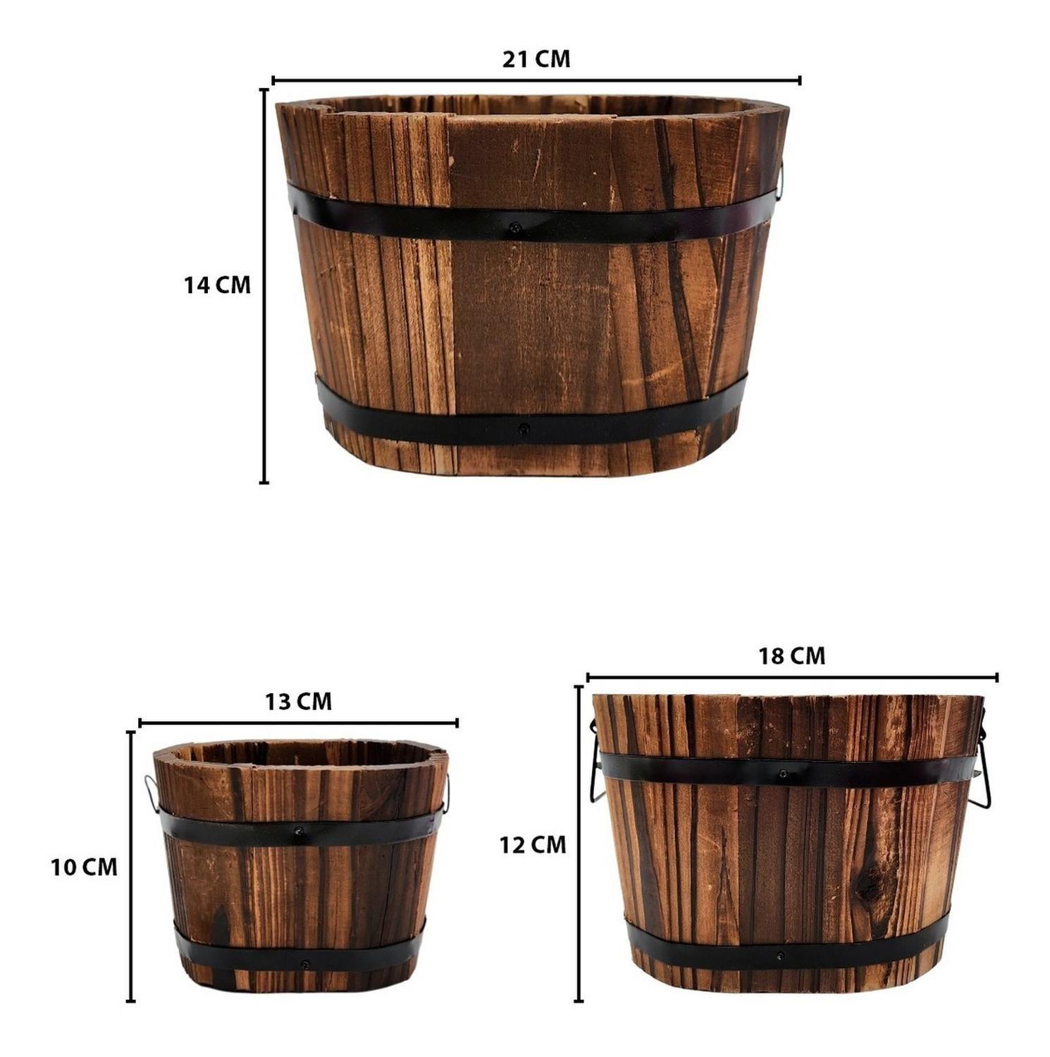 Set 3 Maceteros De Madera Tipo Barril Para Jardín Terraza-4