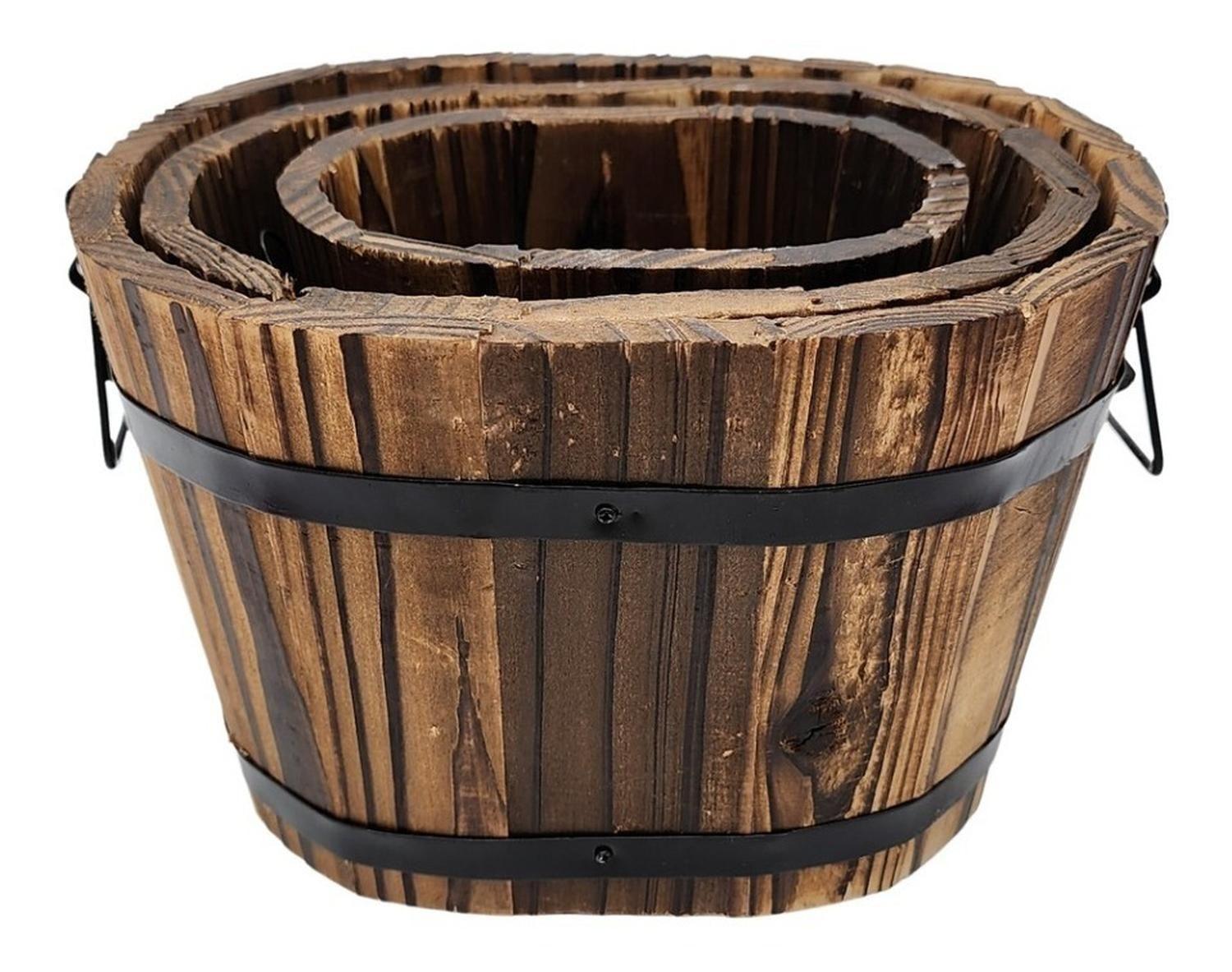 Set 3 Maceteros De Madera Tipo Barril Para Jardín Terraza-5