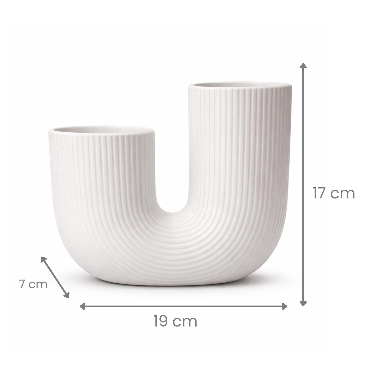 Florero Jarron Ceramica Blanco Decorativo Moderno Forma U-2