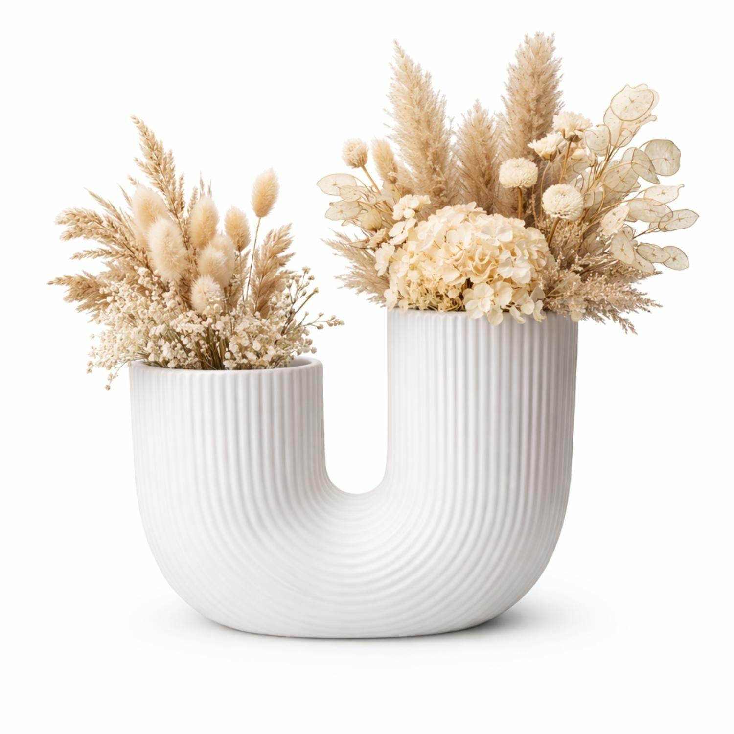 Florero Jarron Ceramica Blanco Decorativo Moderno Forma U-5