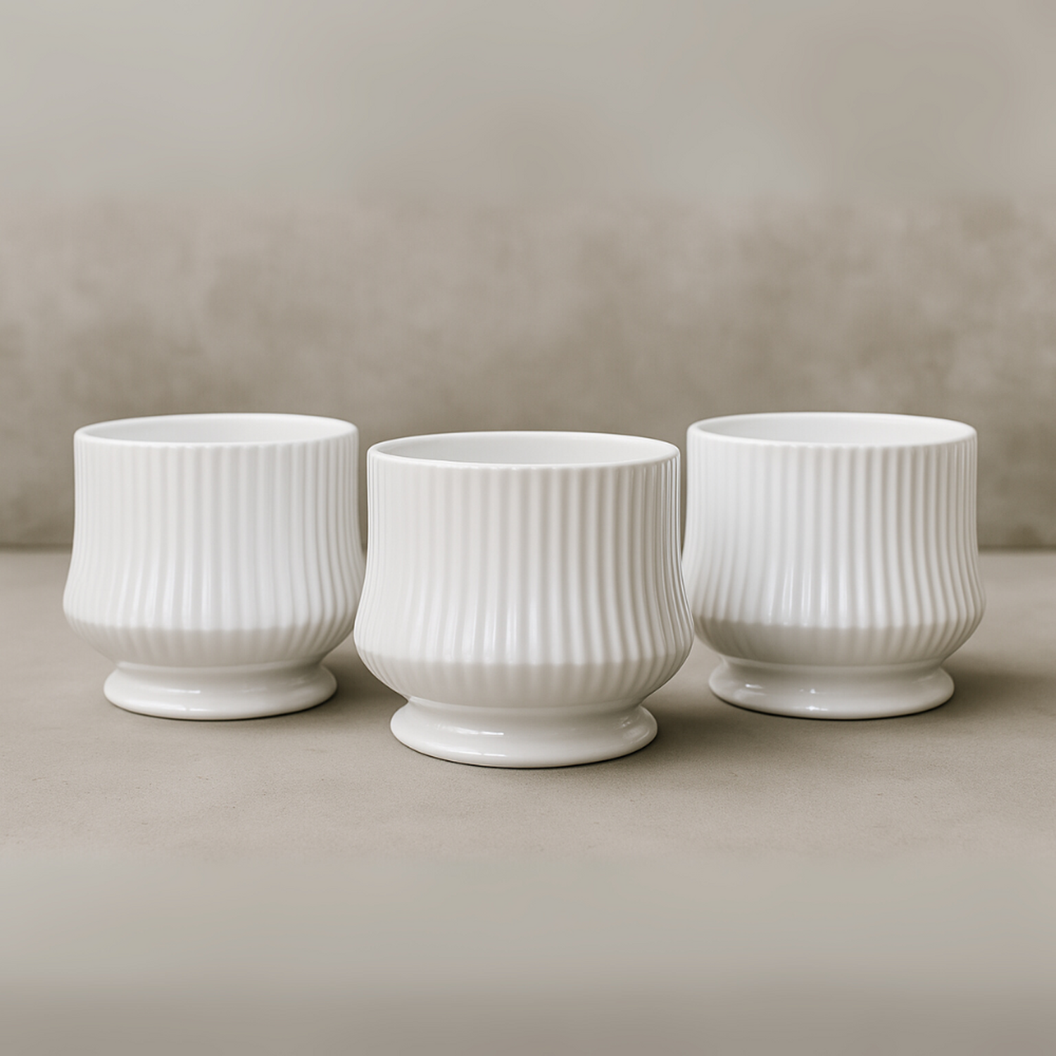 Set 3 Maceteros Maceta De Ceramica Blanco Textura Acanalada-2