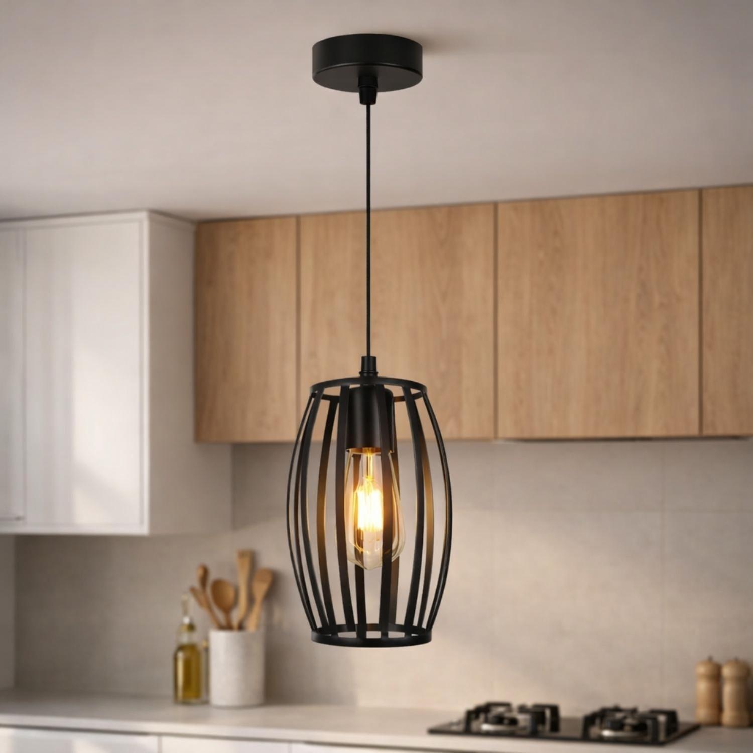 Lampara Colgante De Techo Fierro Negro Living Comedor E27-2