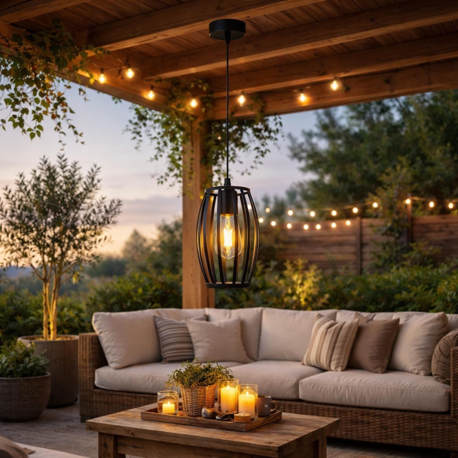 Lampara Colgante De Techo Fierro Negro Living Comedor E27-4