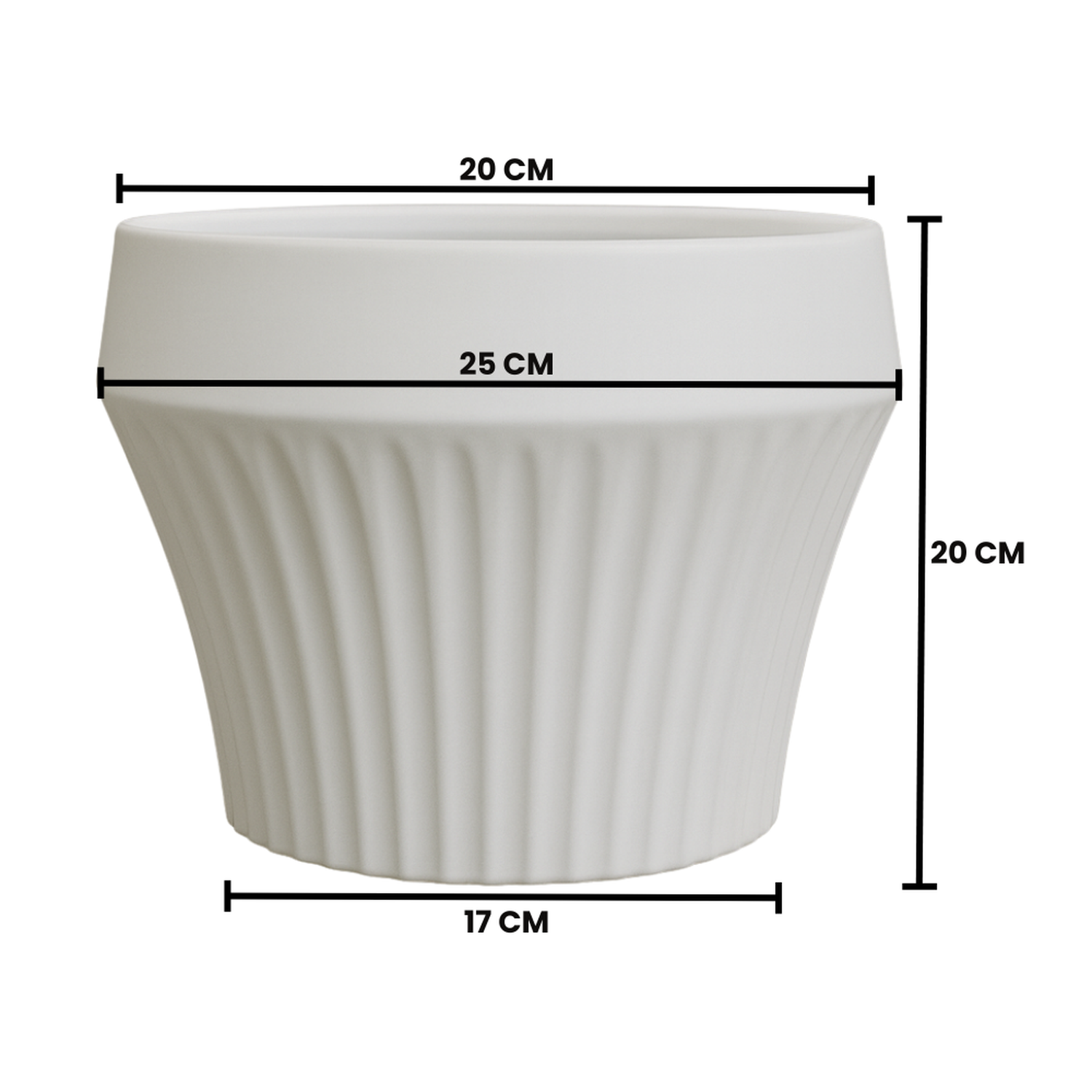 Macetero De Ceramica Blanco Mate Lineas Decorativas Maceta L-2