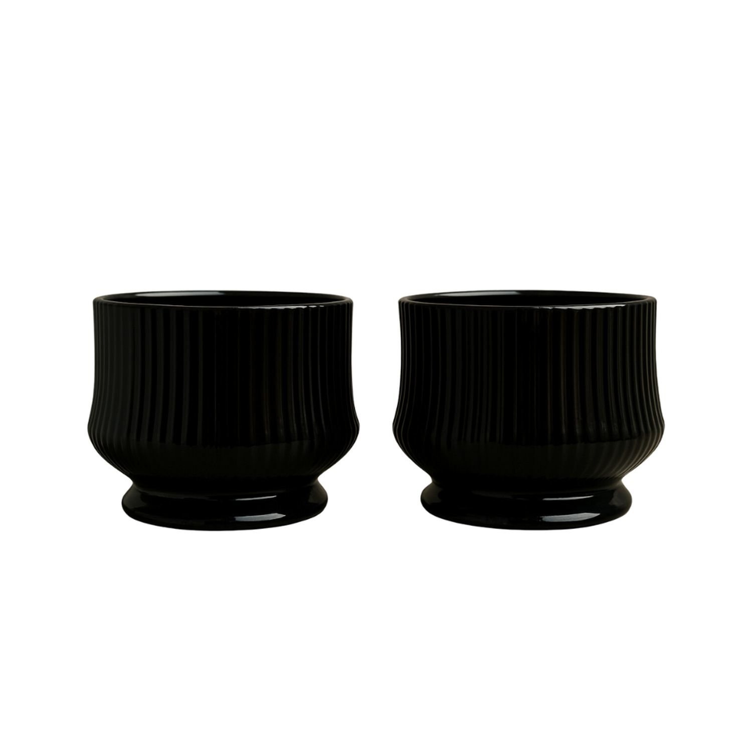 Set 2 Maceteros Maceta De Ceramica Negro Textura Acanalada-2