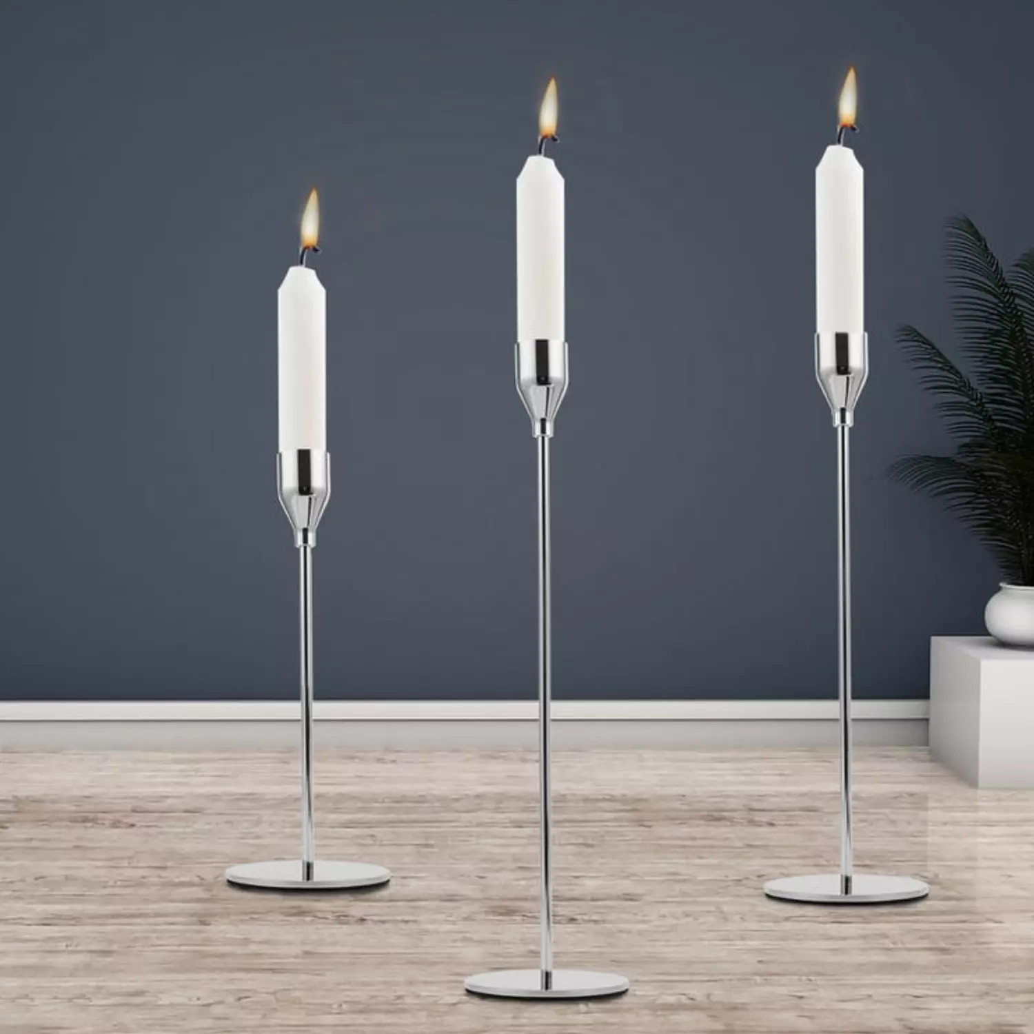 Set 3 Candelabros Porta Velas Plateado Decora Centro De Mesa-2