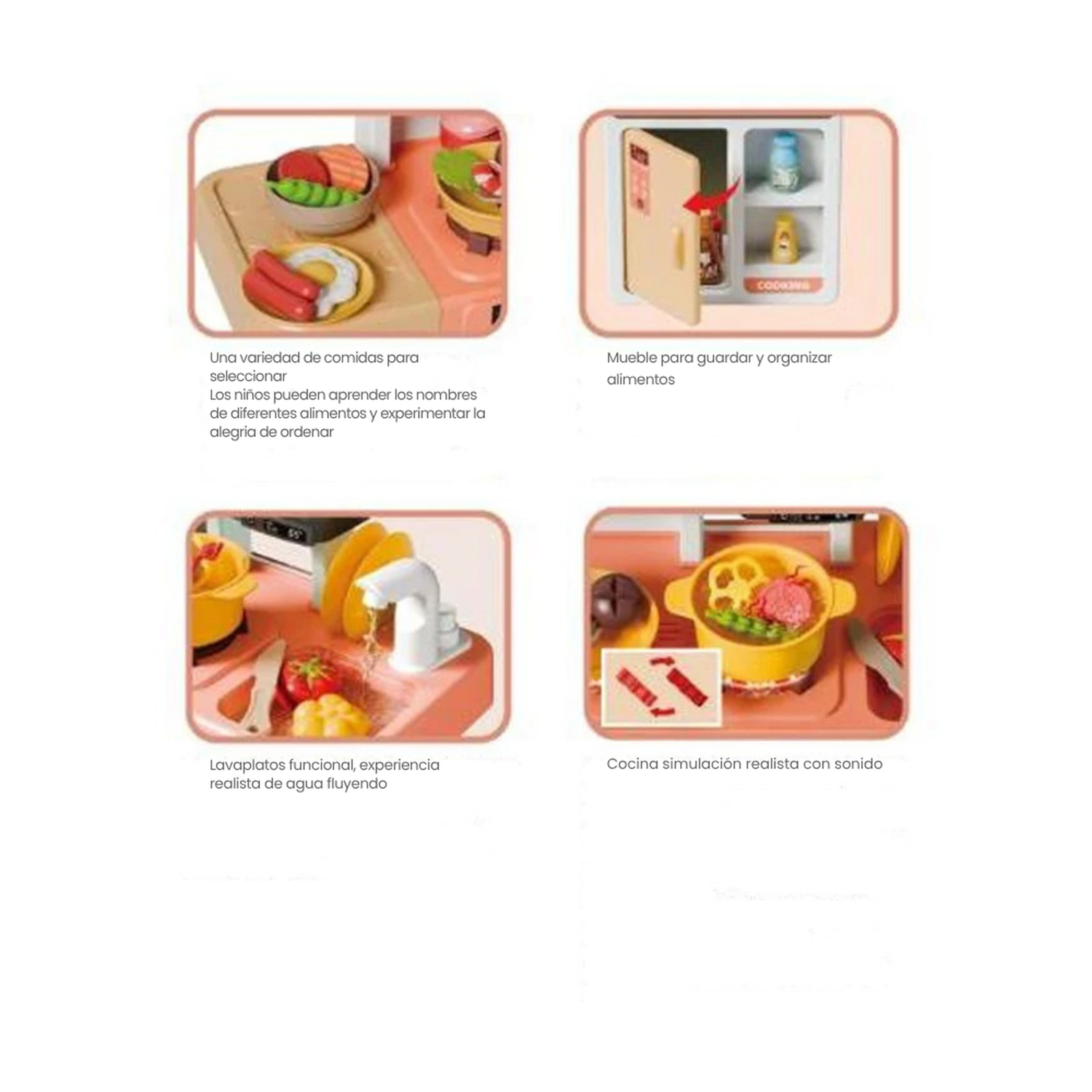 Cocina de Juguete Grande Para Niños 68 Cm Agua Vapor Sonido-6