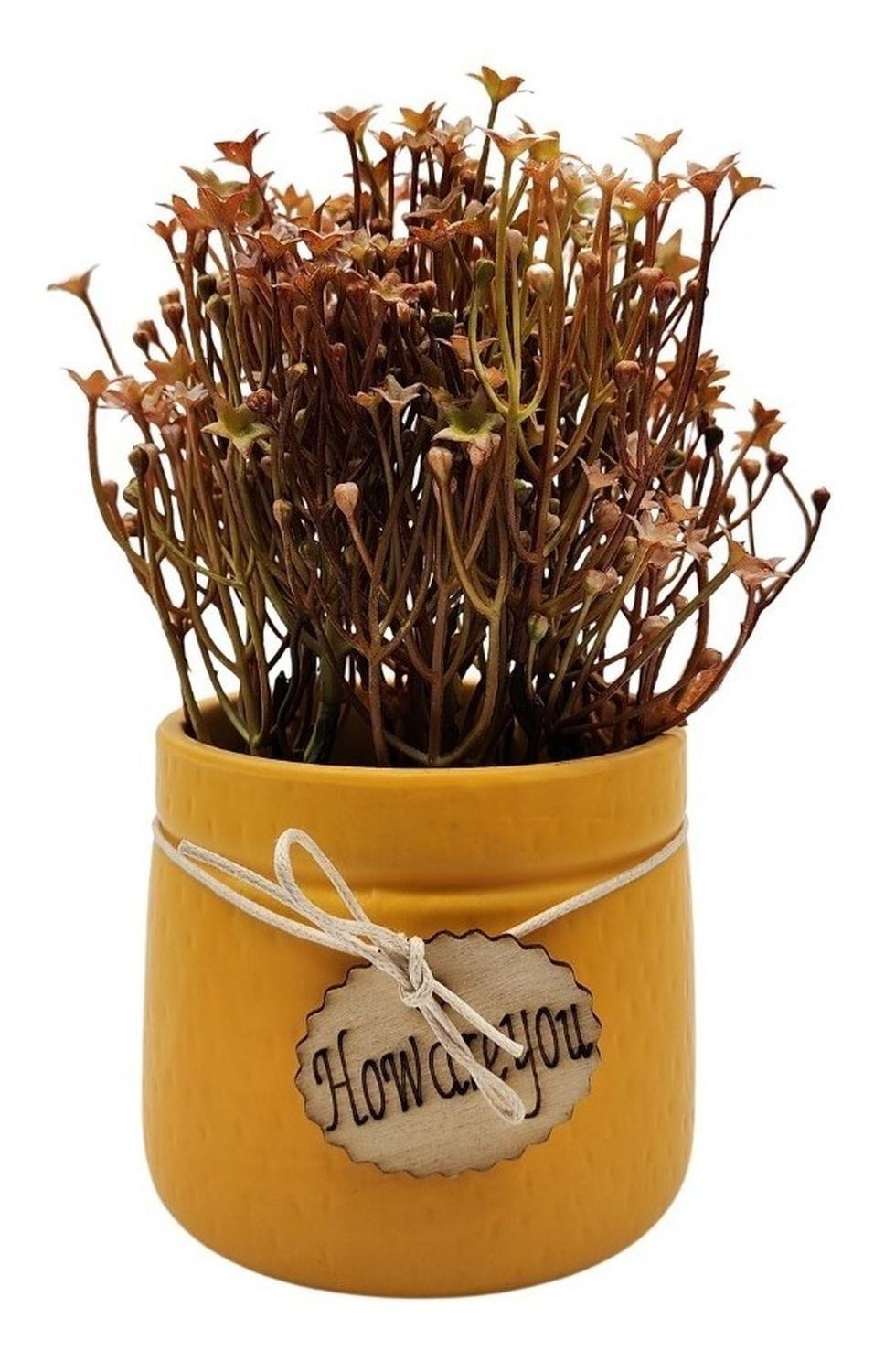 Planta Artificial Macetero Cerámica Howareyou Amarillo Flor-0