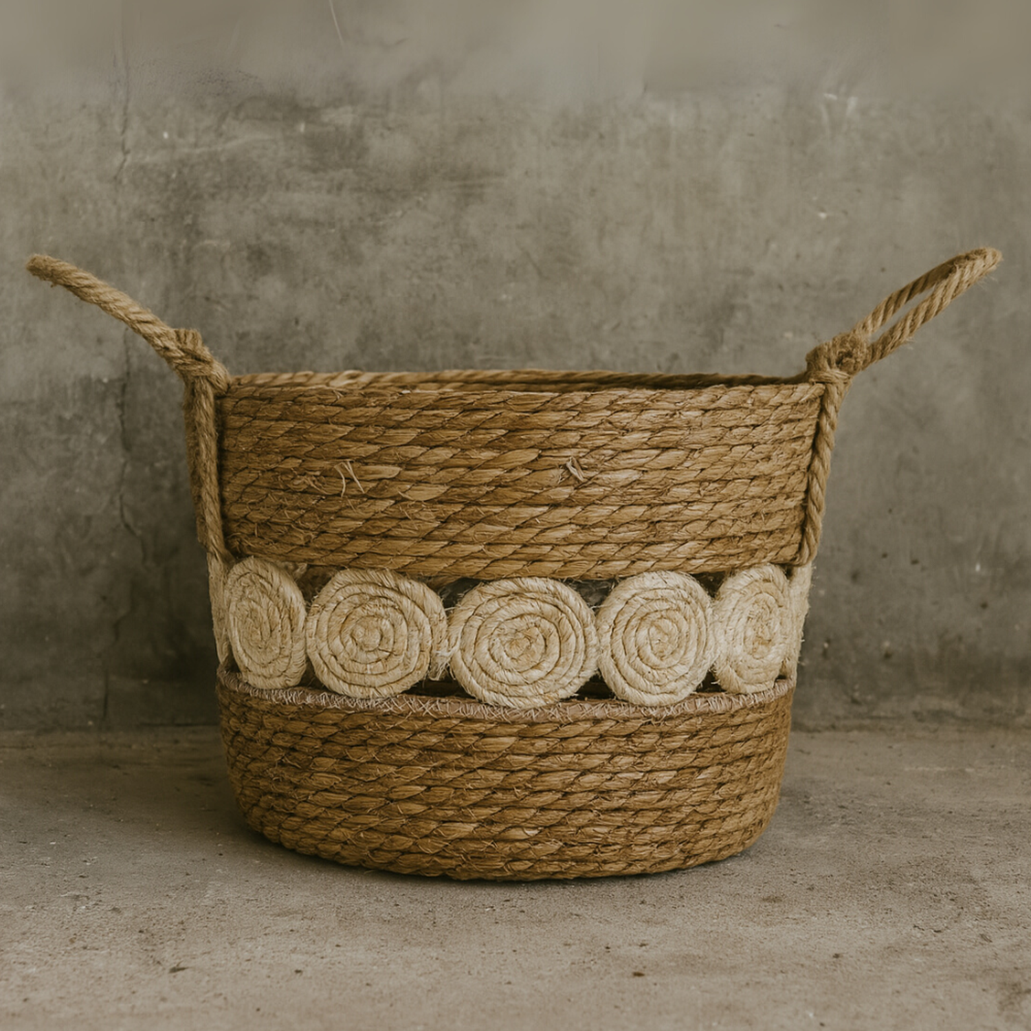 Set 4 Canasto Cesta Yute Diseño Circulos Tejido Estilo Rustico-4