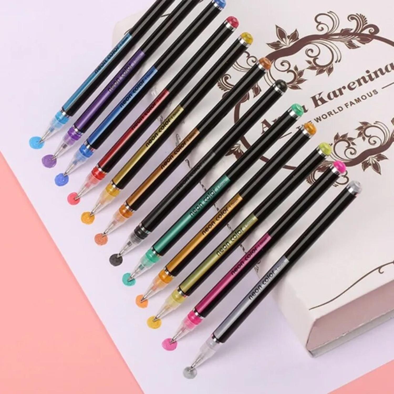 Set 12 Lapices Gel Glitter Neon Color 1,0 Mm Lapiz Arte-4
