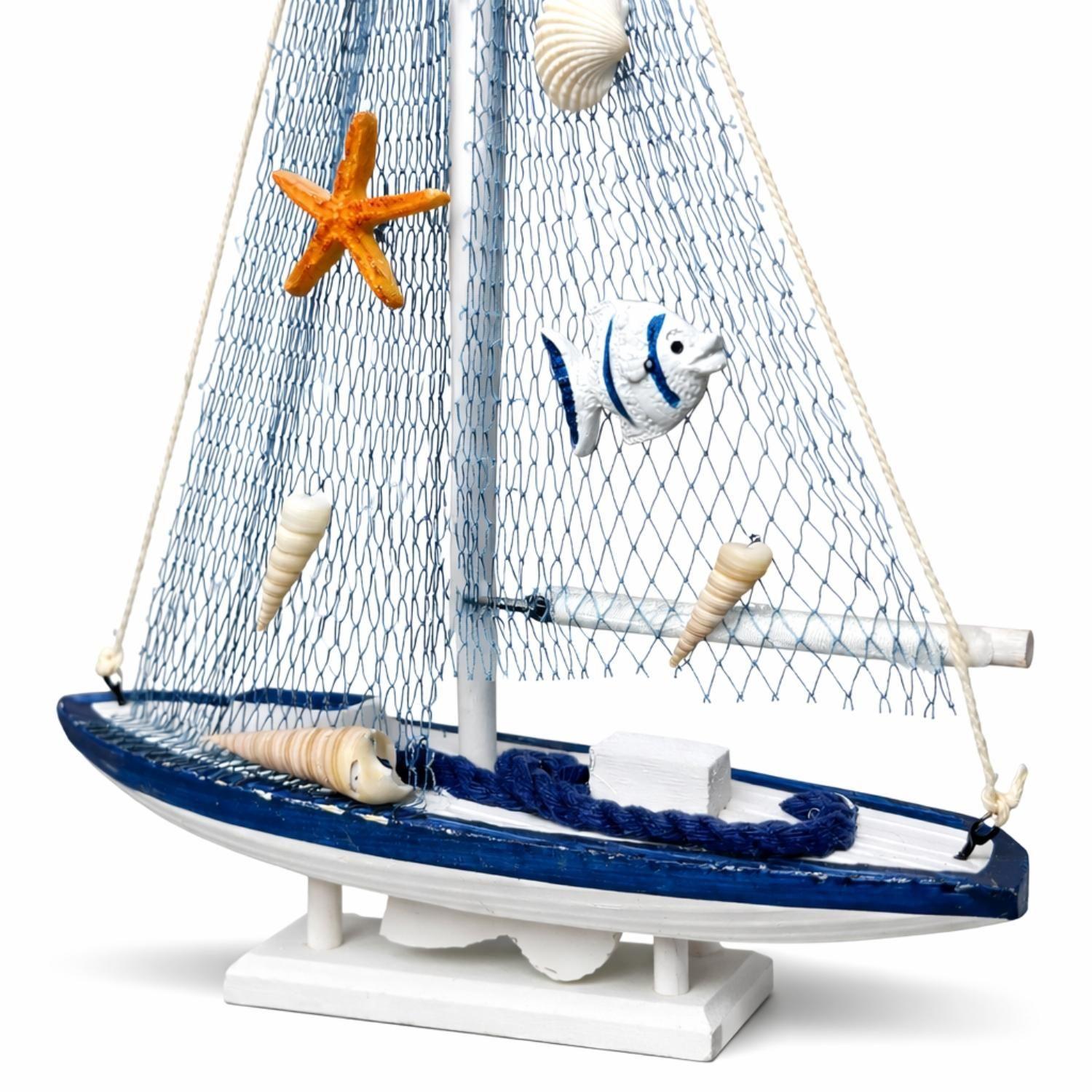 Barco Figura Decorativa Adorno Velero De Madera Náutica-2