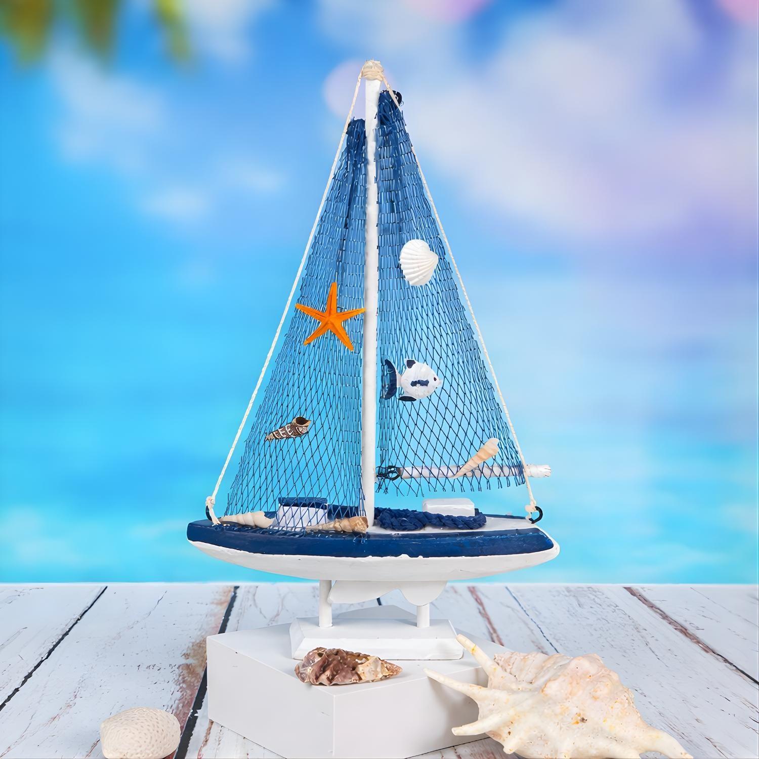 Barco Figura Decorativa Adorno Velero De Madera Náutica-4