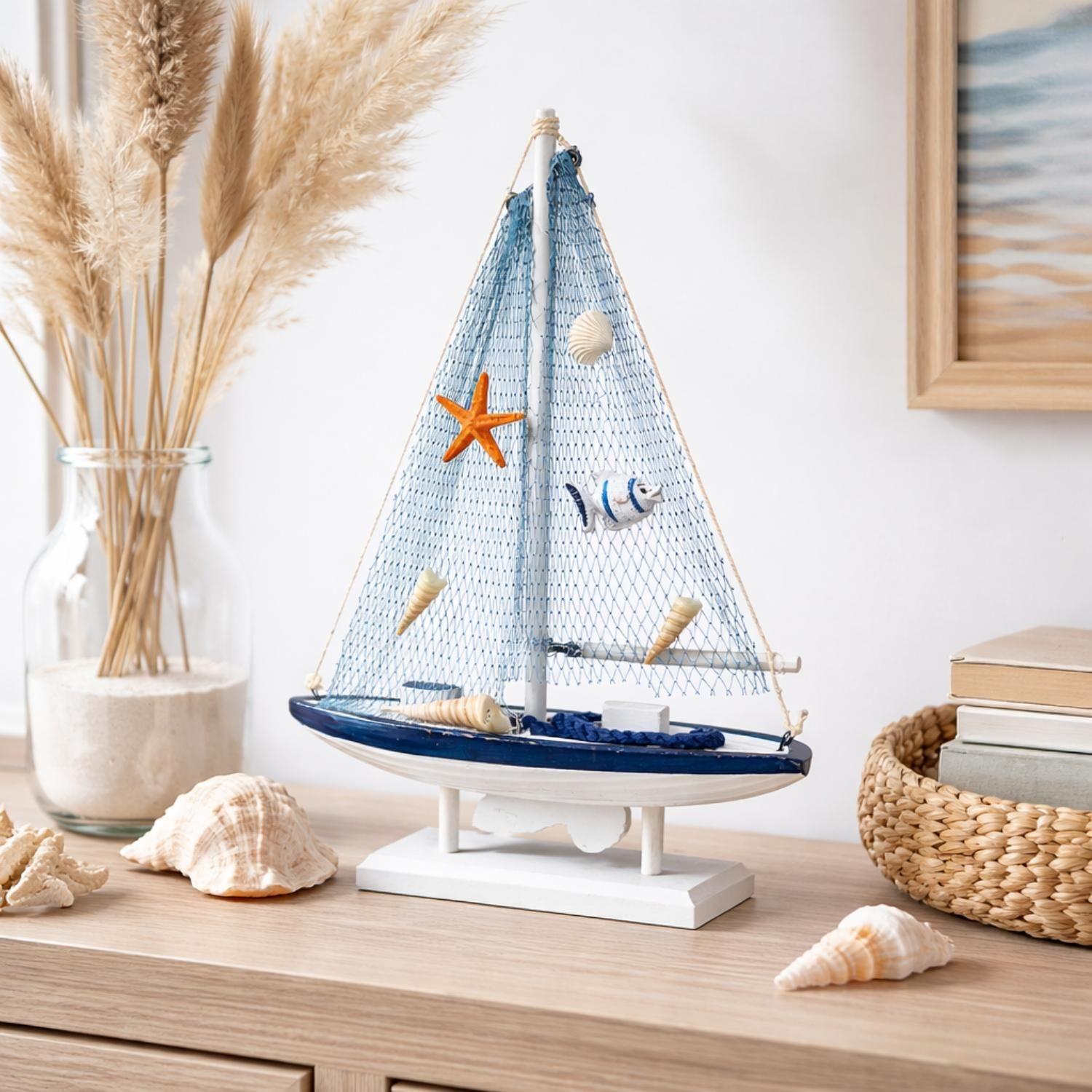 Barco Figura Decorativa Adorno Velero De Madera Náutica-6