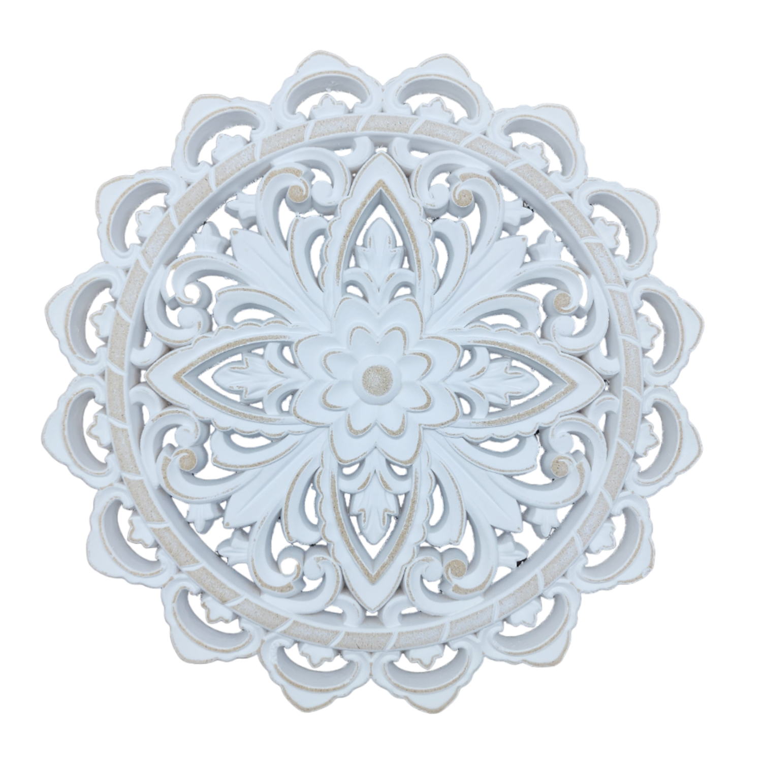 Cuadro De Madera Ornamental Mandala Blanco Decoracion Chico-0