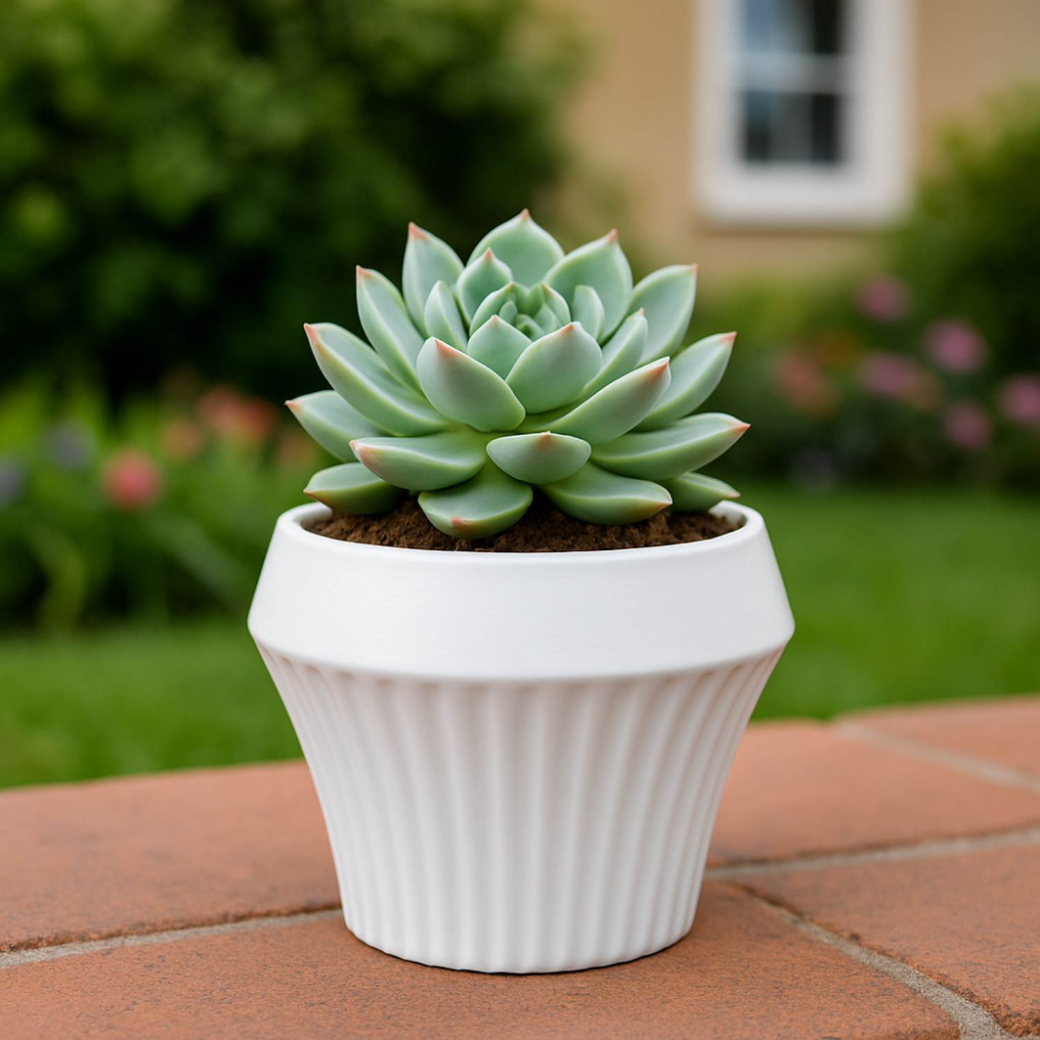 Macetero De Ceramica Blanco Mate Lineas Decorativas Maceta S-2