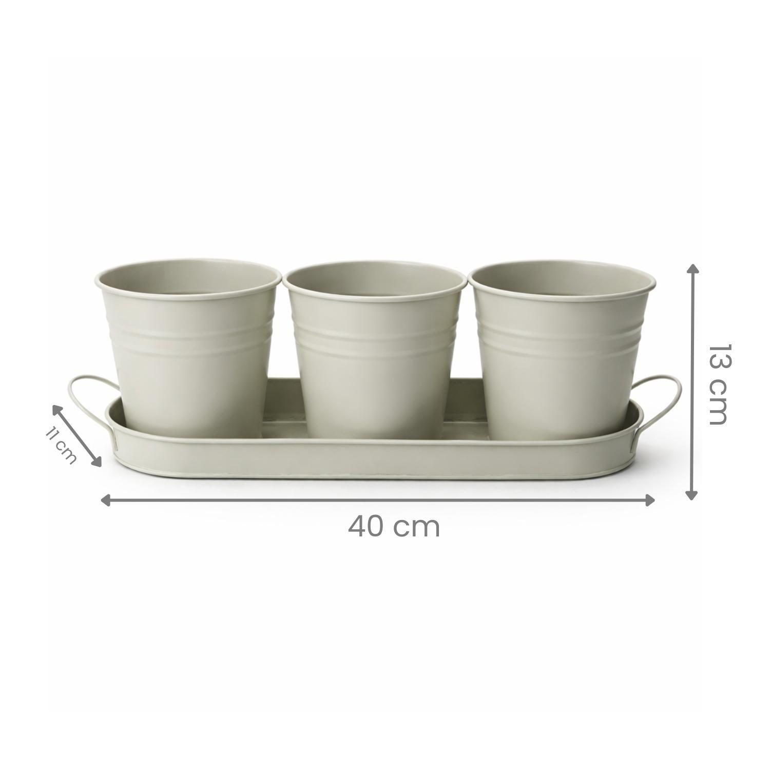 Set 3 Maceteros Maceta Metal Con Bandeja Decorativo Blanco-3