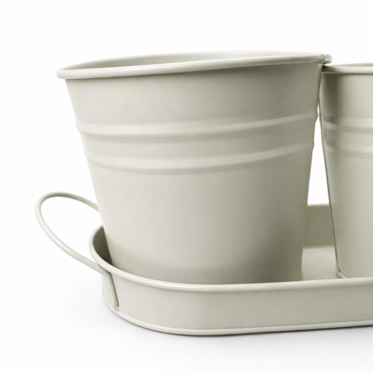 Set 3 Maceteros Maceta Metal Con Bandeja Decorativo Blanco-9