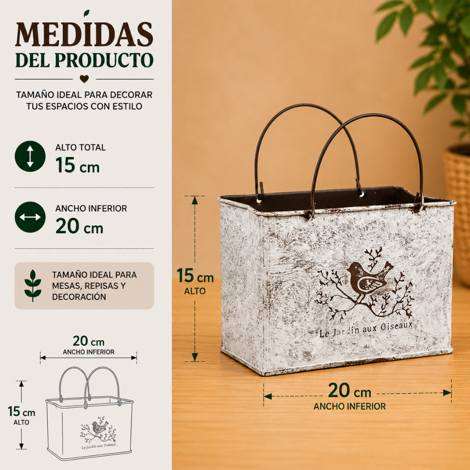 Set 2 Macetero Metalico Decorativo Con Asas Florero Cartera-3