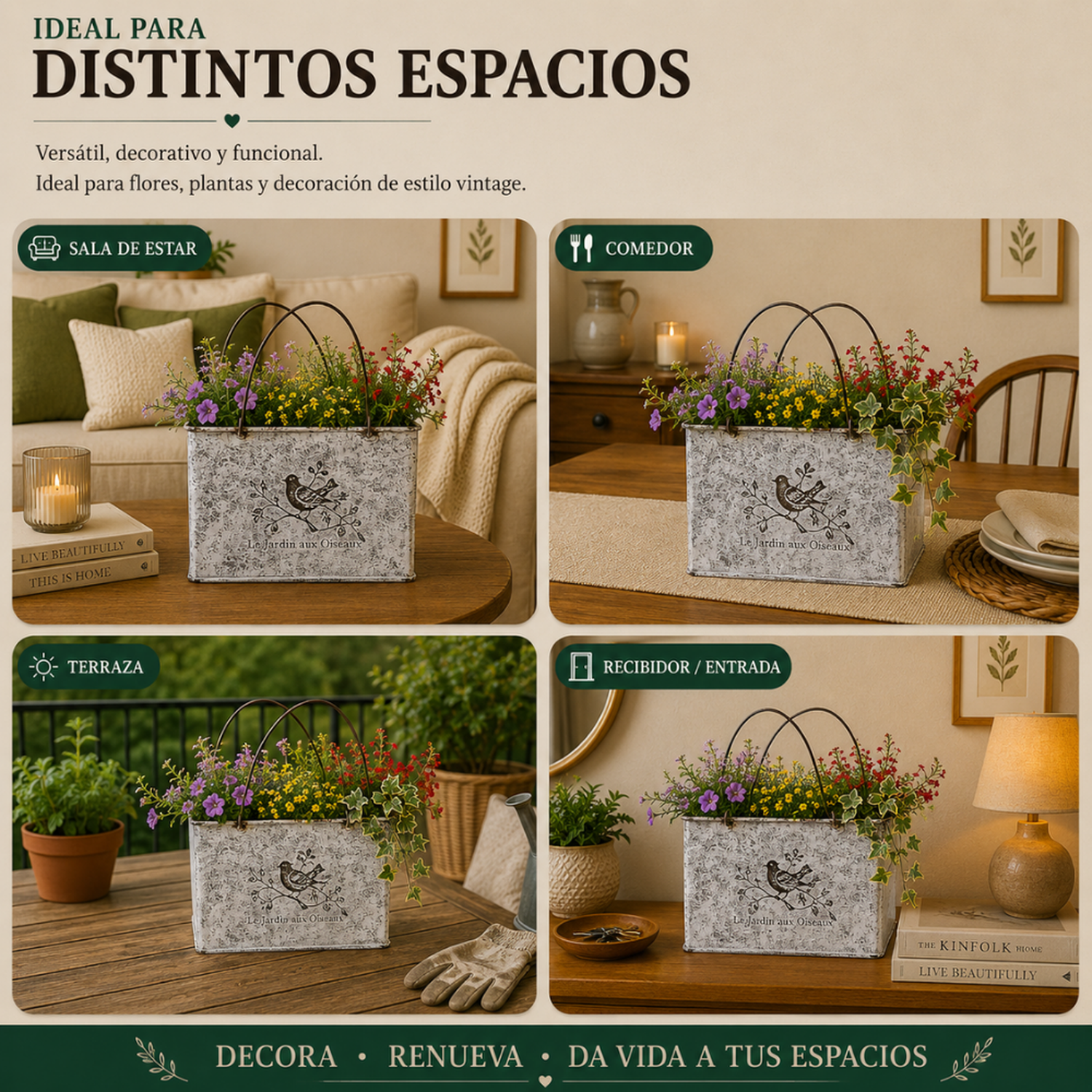 Set 2 Macetero Metalico Decorativo Con Asas Florero Cartera-4
