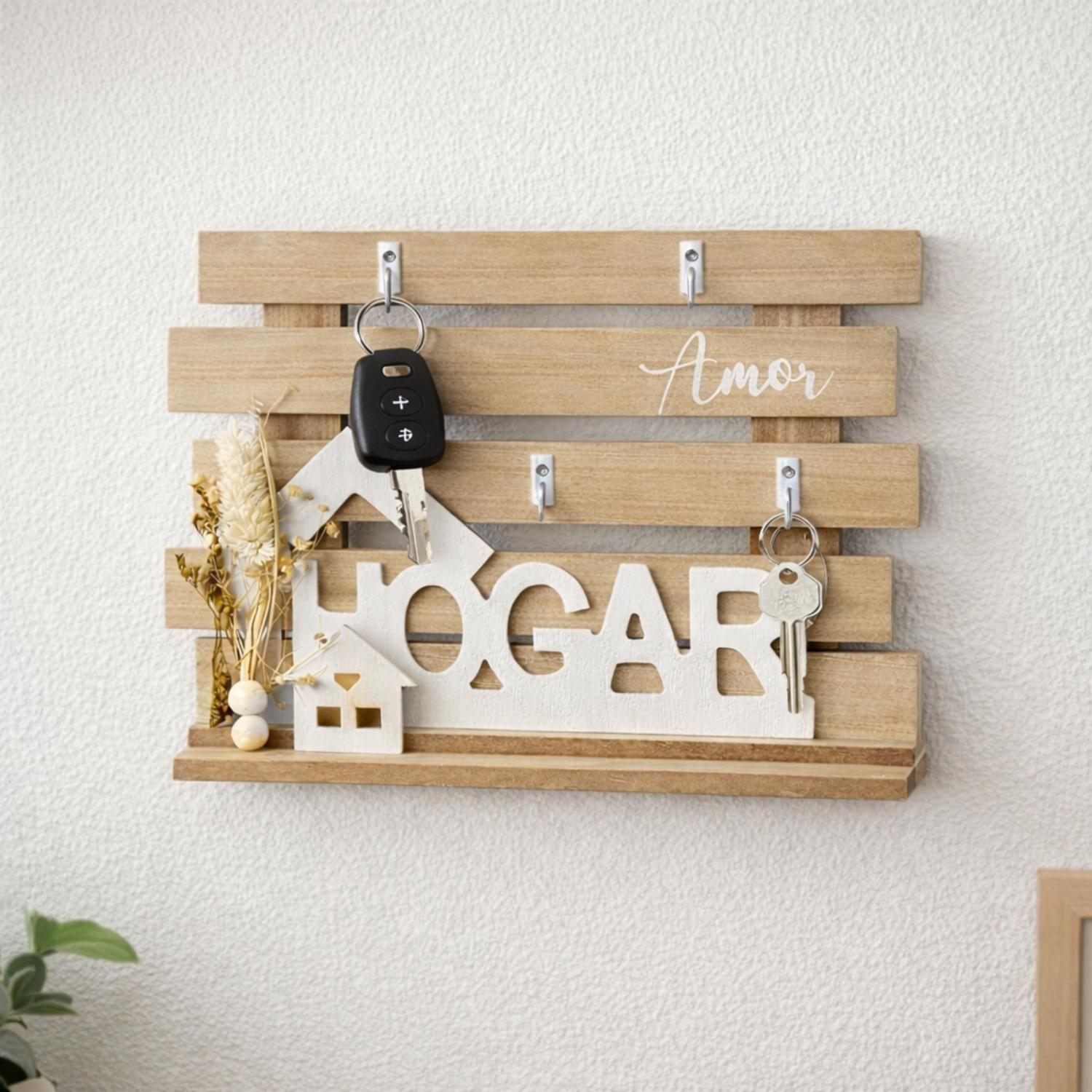 Porta Llaves Pared Madera Organizador Perchero Colgador-3