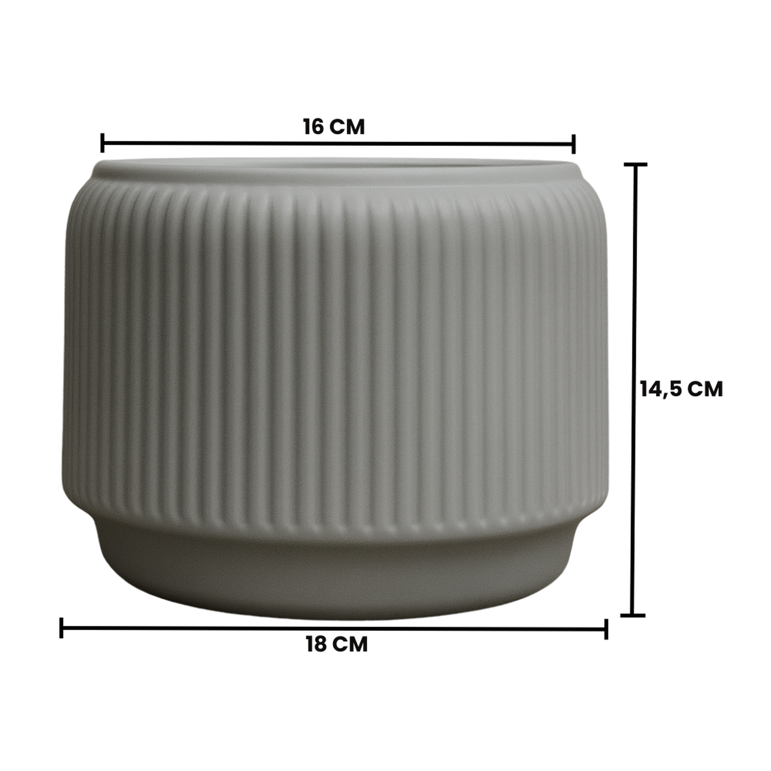 Macetero De Ceramica Gris Mate Textura Acanalada M-3