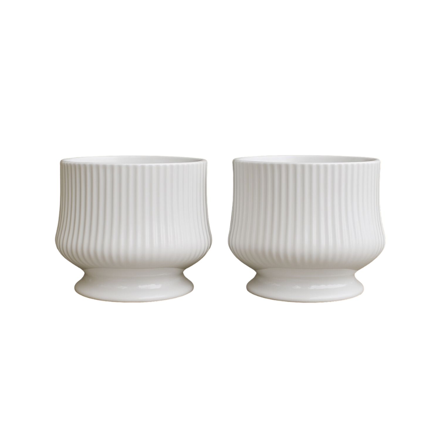 Set 2 Maceteros Maceta De Ceramica Blanco Textura Acanalada-6