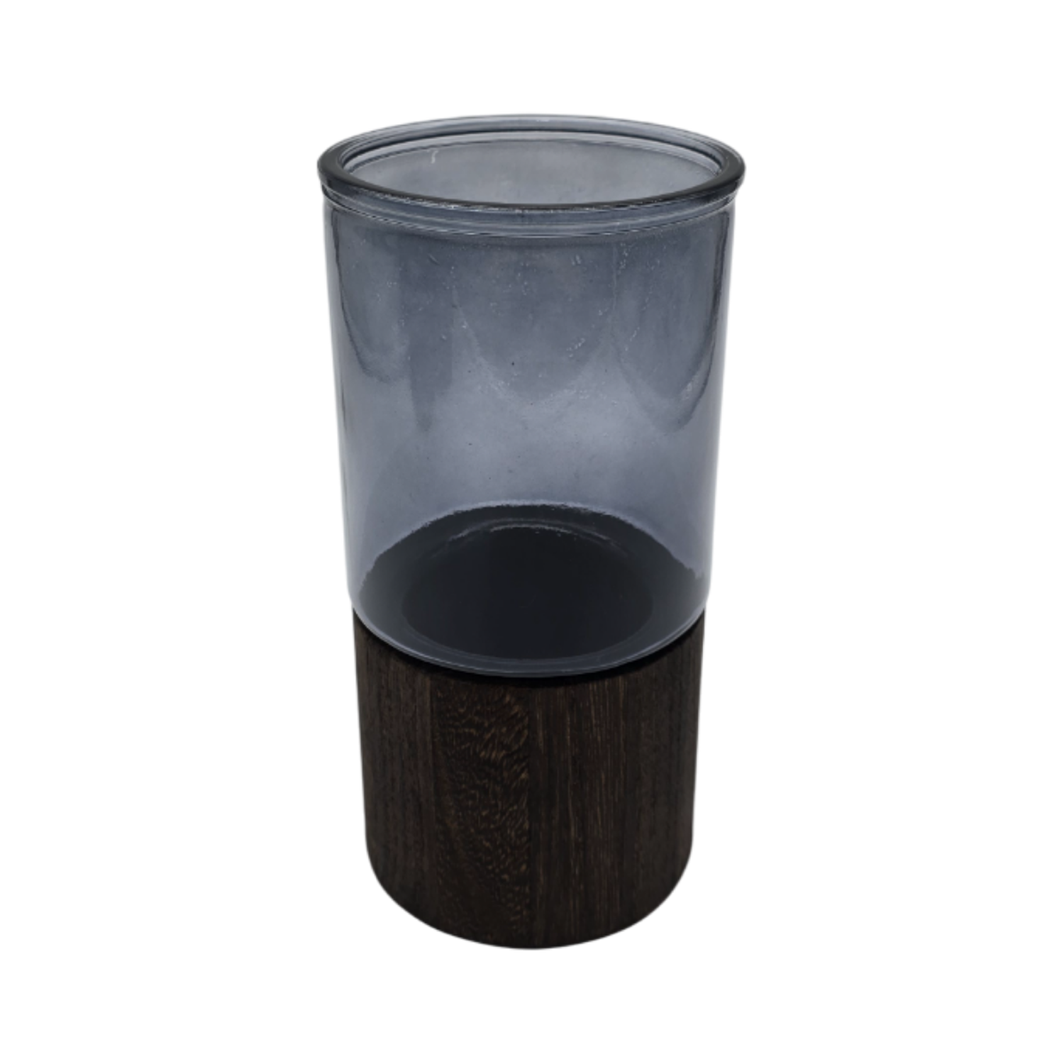 Florero Decorativo De Vidrio Liso Tonos Gris Con Base Madera-1