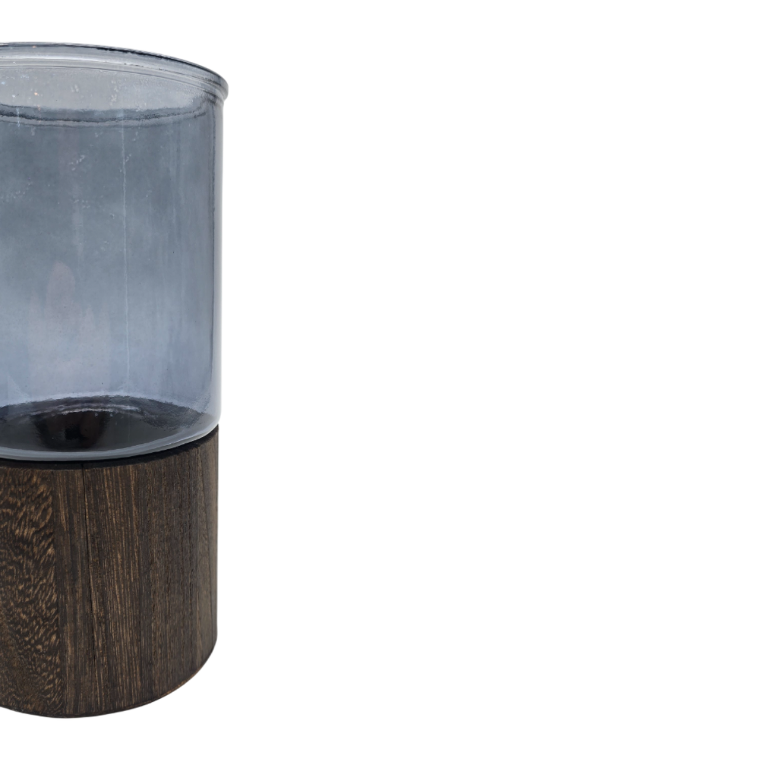 Florero Decorativo De Vidrio Liso Tonos Gris Con Base Madera-2