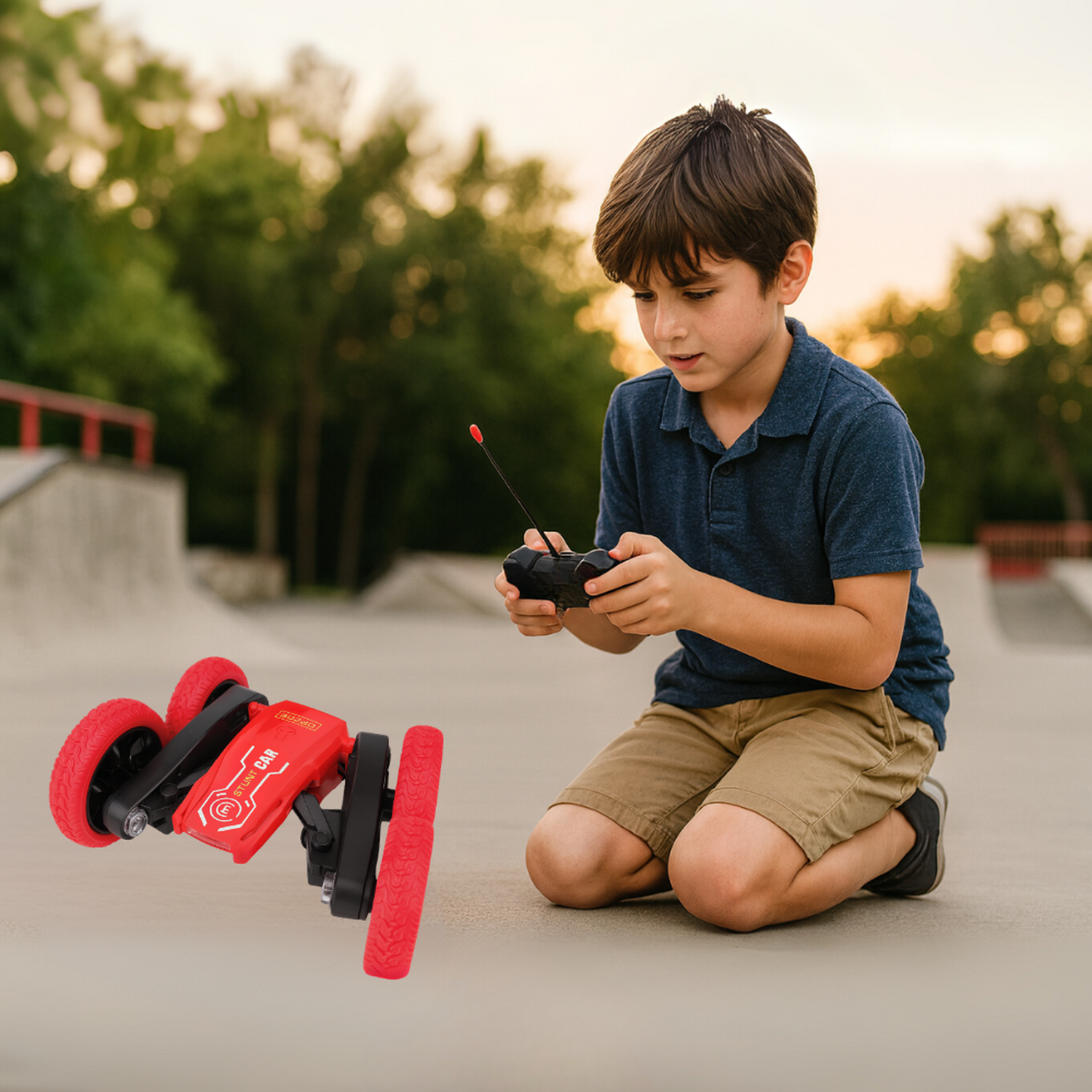 Auto a Control Remoto Acrobatico RC Ruedas Plegables Luces-3