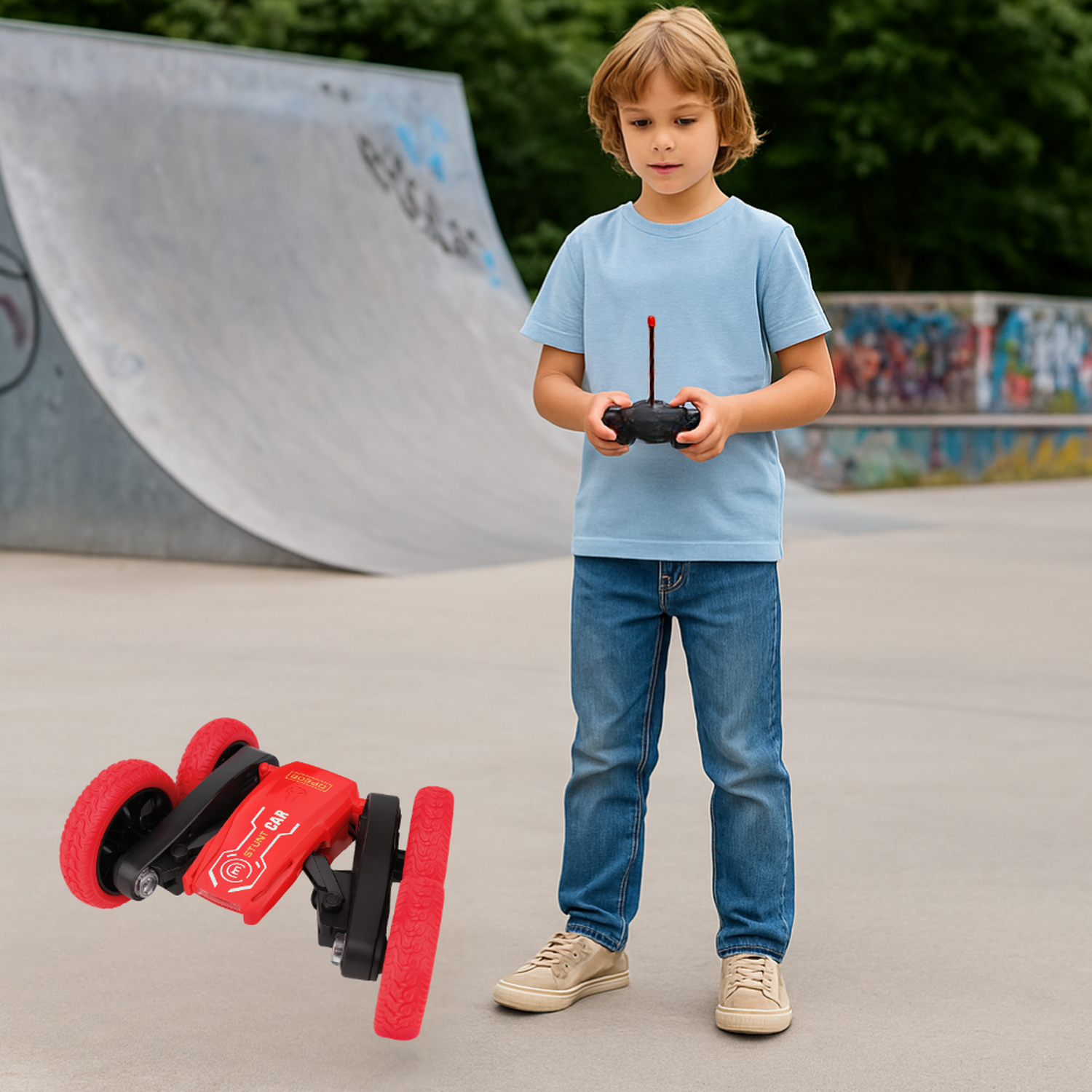 Auto a Control Remoto Acrobatico RC Ruedas Plegables Luces-4