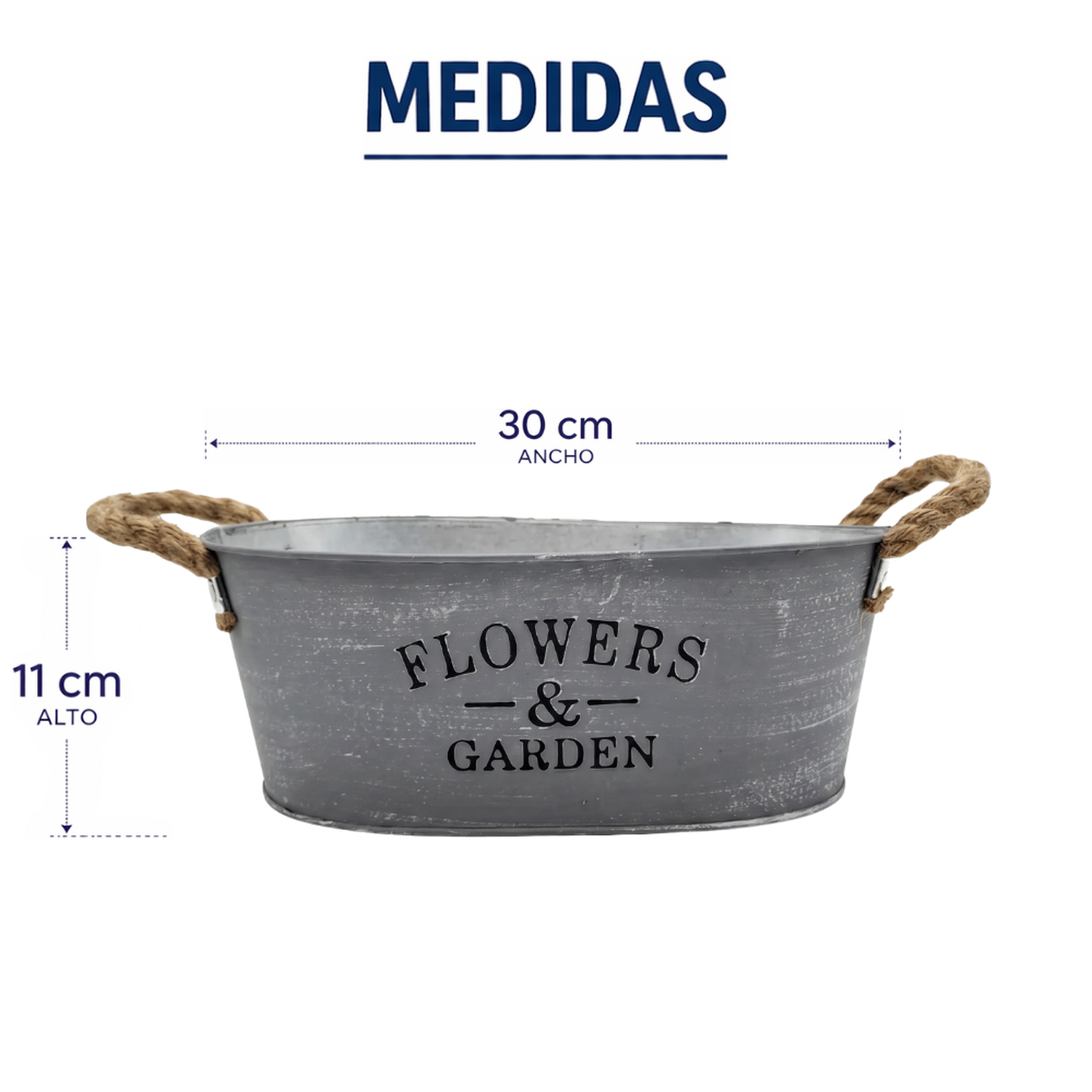 Set 2 Macetero Metalico Gris Ovalado Decorativo Con Asas L-6