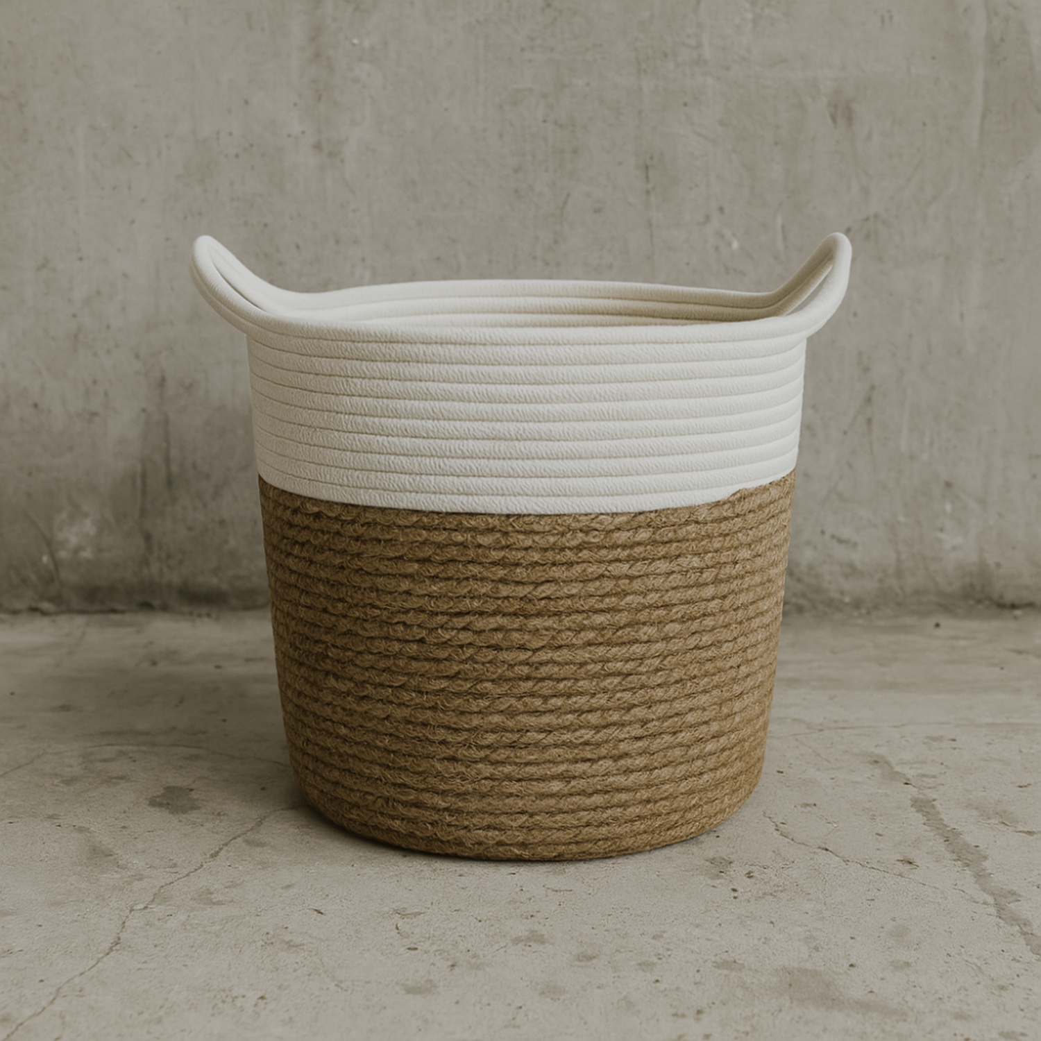 Canasto Cesta Yute Algodón Tejido Estilo Rustico Con Asas M-2