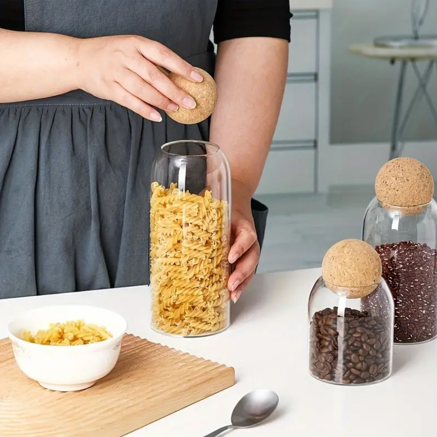 Set 3 Botellas Frascos Vidrio Transparente Tapa De Corcho M-5