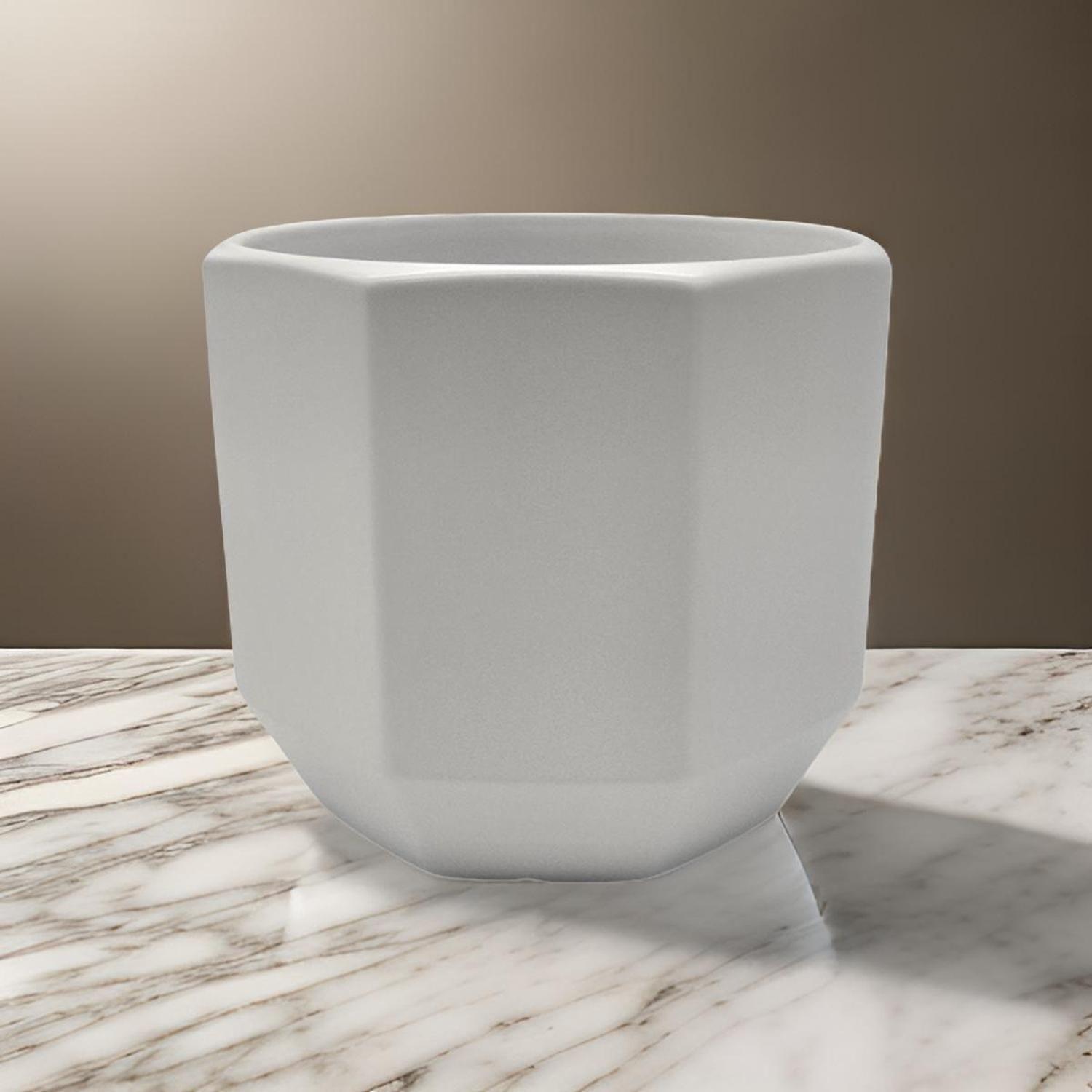 Macetero Maceta De Ceramica Blanco Lineas Verticales L-2