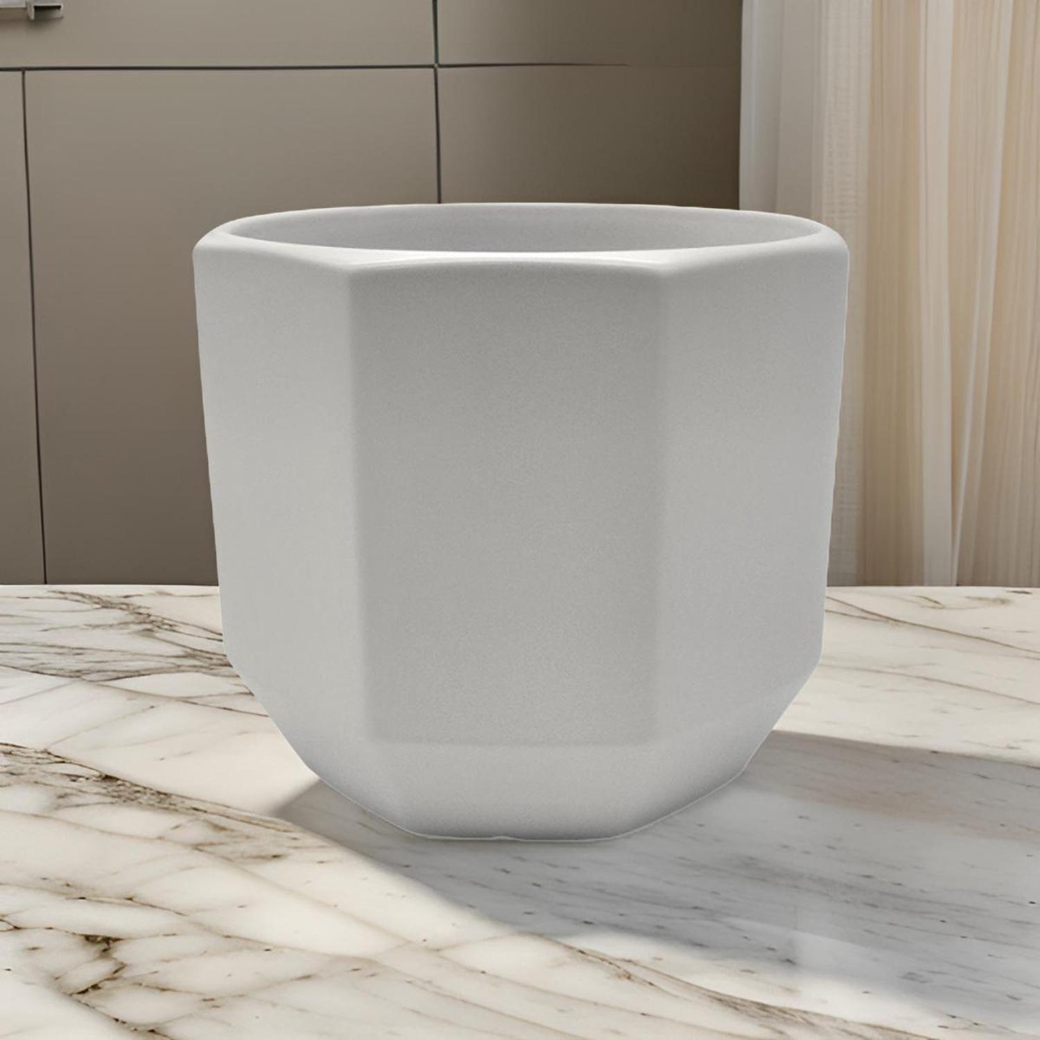 Macetero Maceta De Ceramica Blanco Lineas Verticales L-3