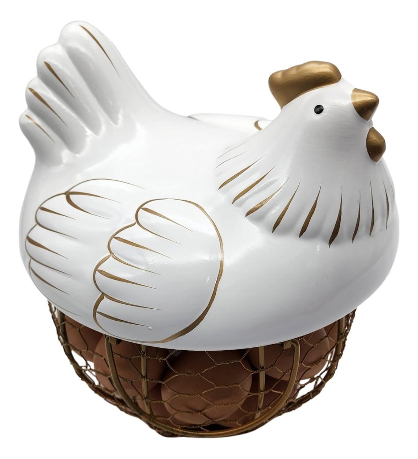 Gallina Decorativa Porta Huevos Cesta De Huevos Blanca-2