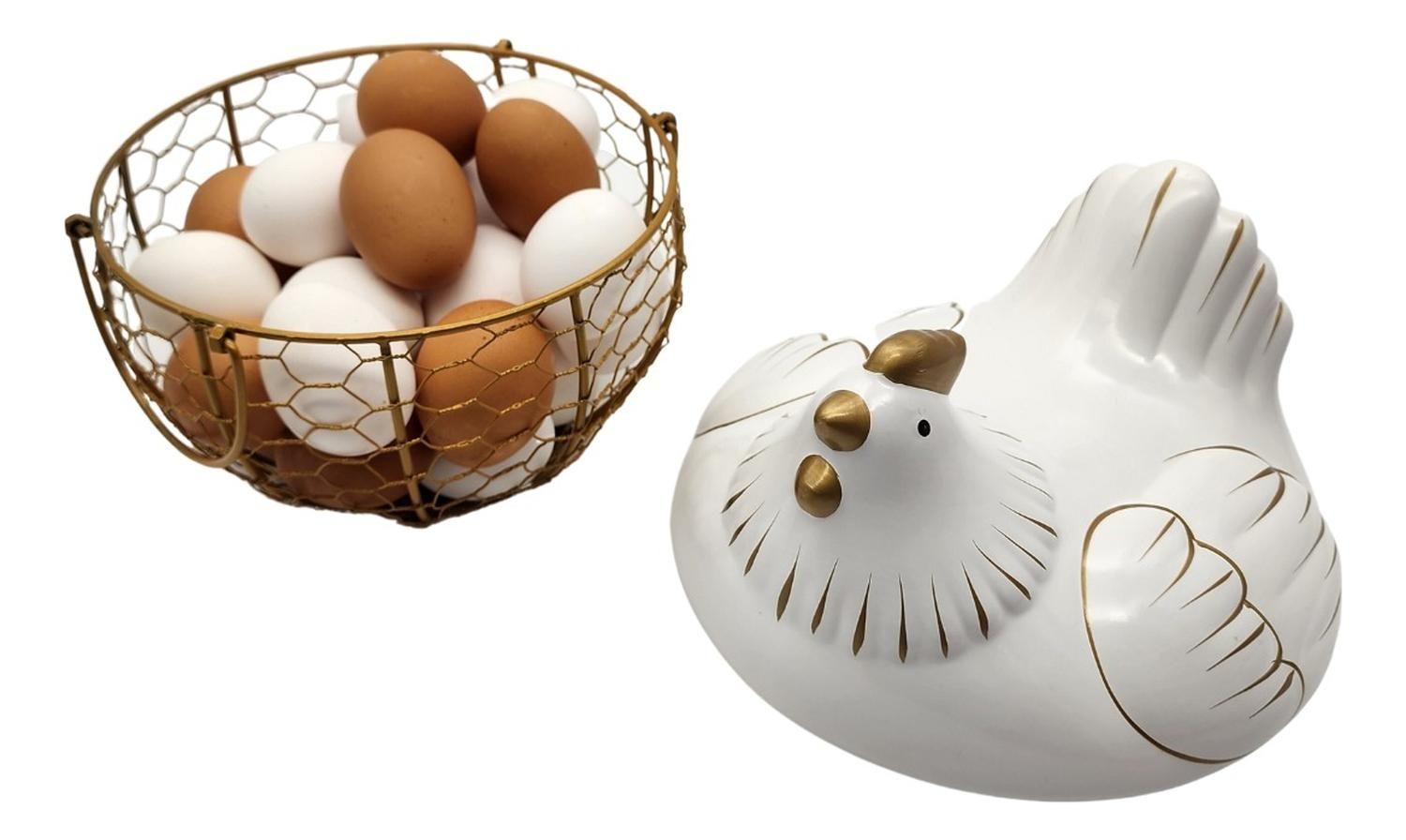 Gallina Decorativa Porta Huevos Cesta De Huevos Blanca-5