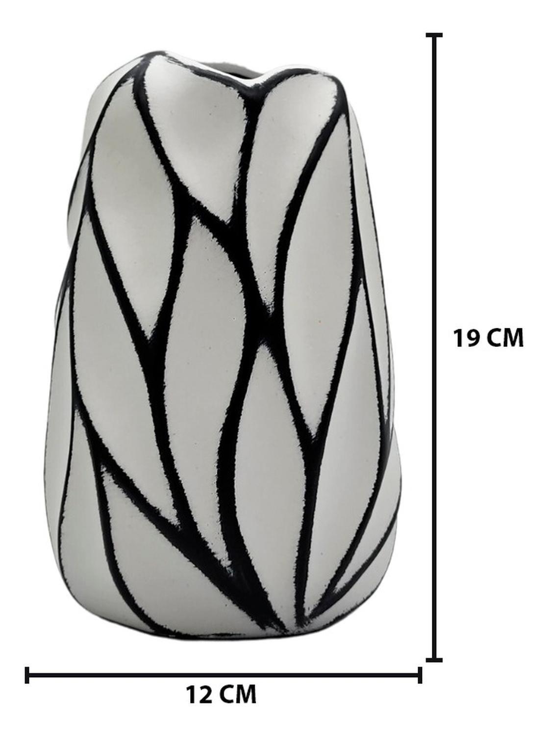 Florero Jarrón De Cerámica Diseño Minimalista Líneas Negras-3