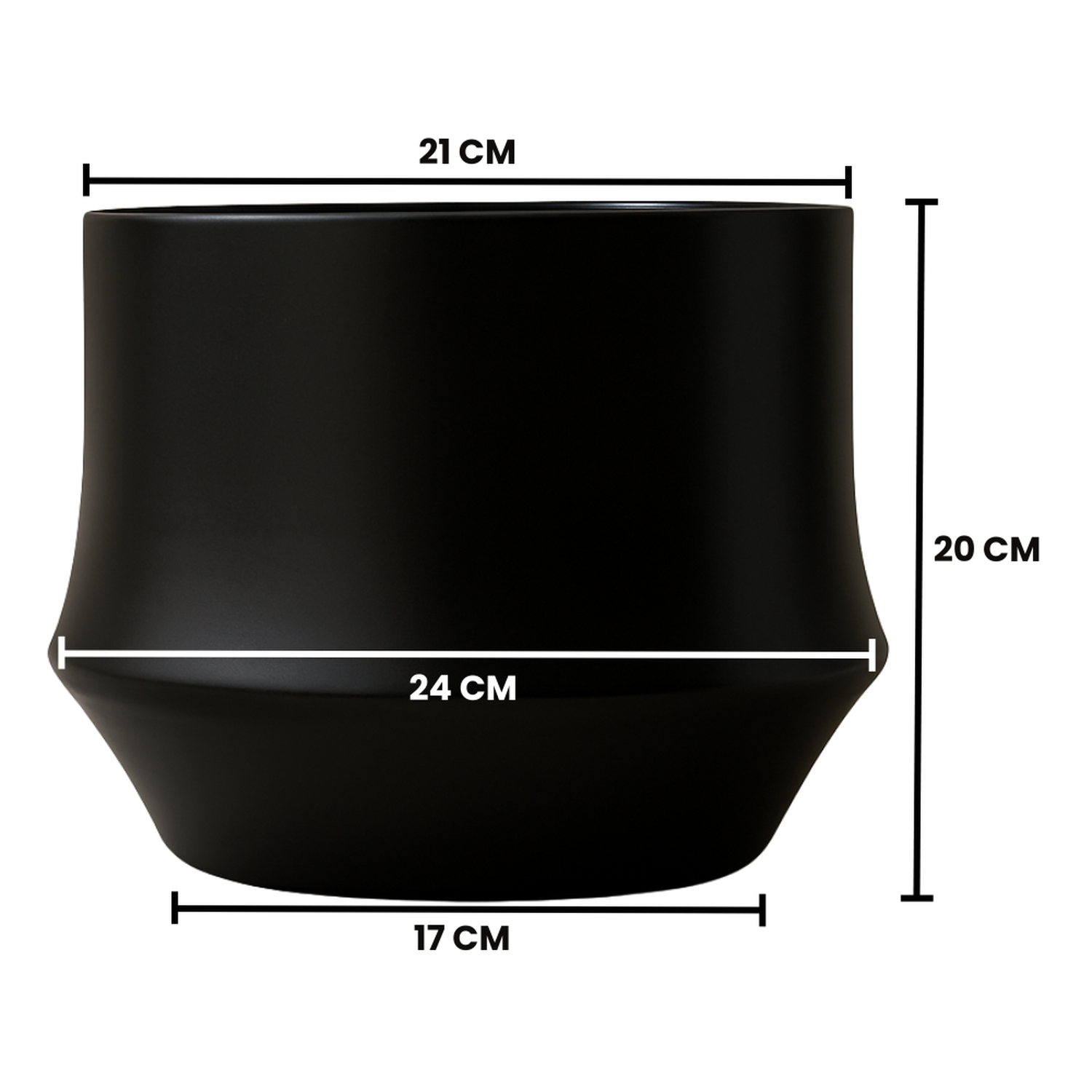 Macetero Maceta De Ceramica Elegante Negro Liso Brillante L-4