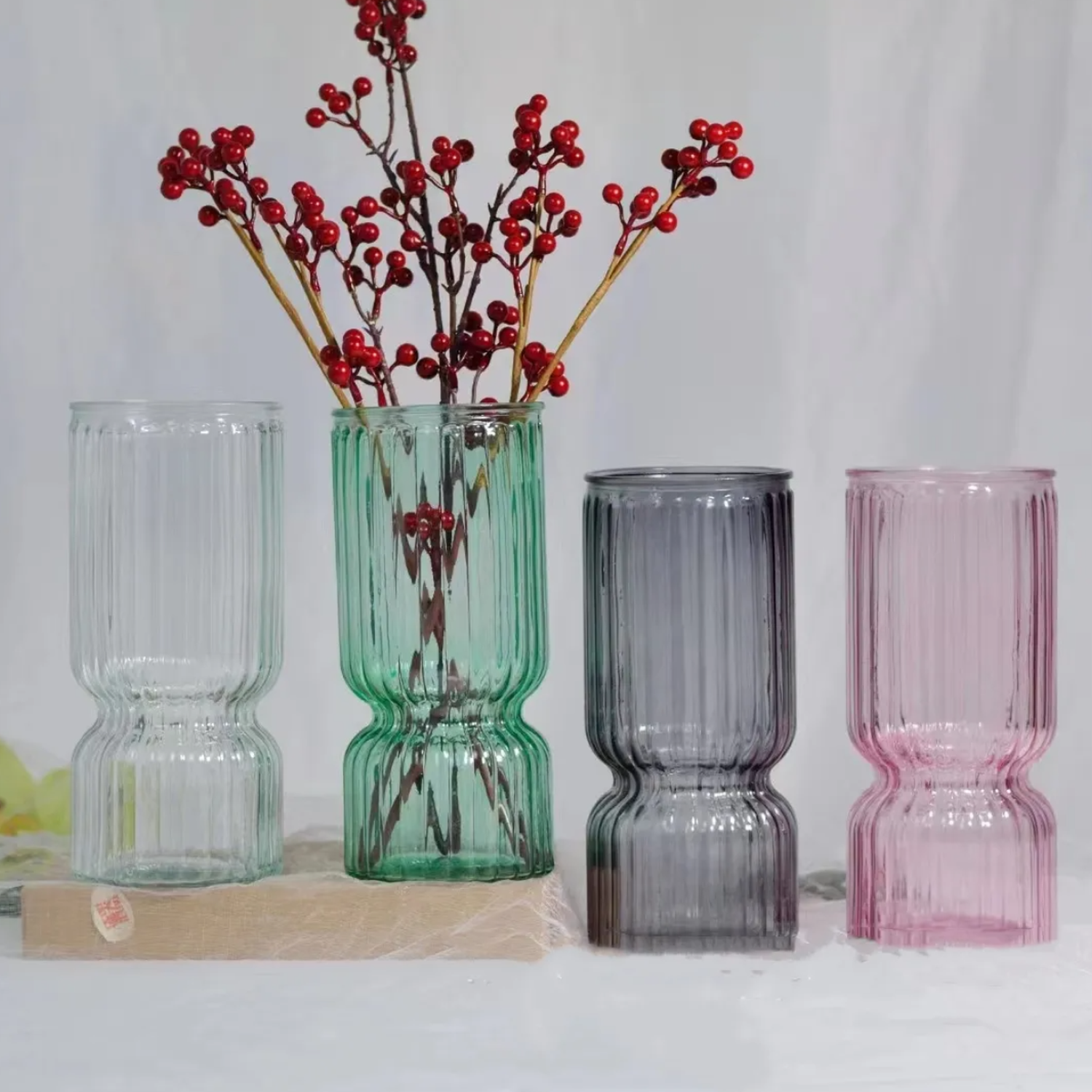 Florero Decorativo De Vidrio Cristal Con Diseño Tonos Gris-5