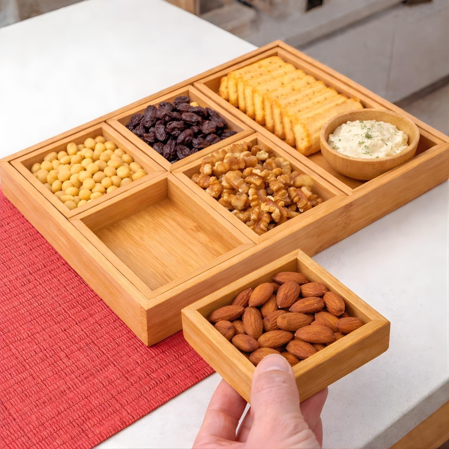 Set 6 Bandejas De Bambú Picoteo Para Servir Coctel Cocina-2