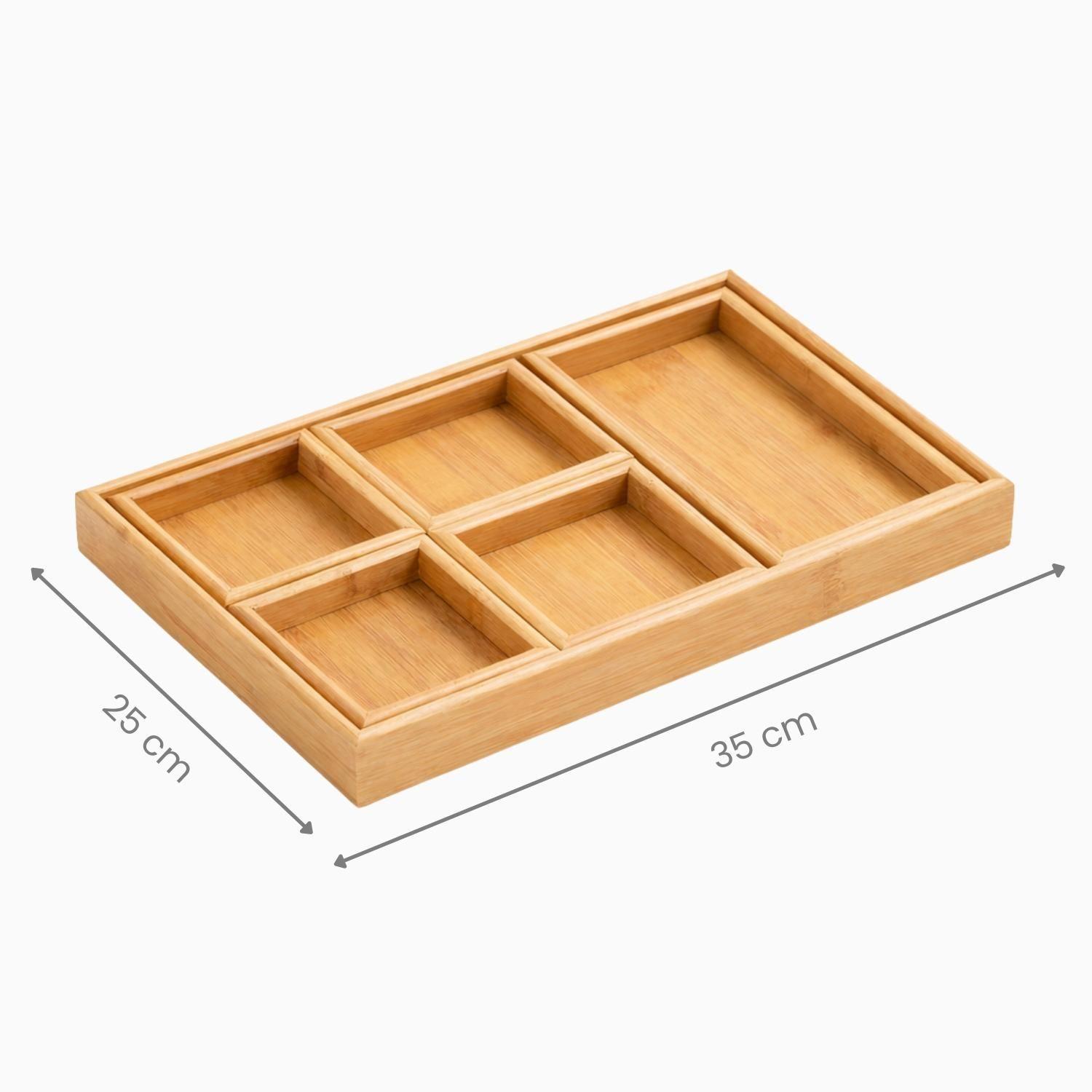 Set 6 Bandejas De Bambú Picoteo Para Servir Coctel Cocina-3