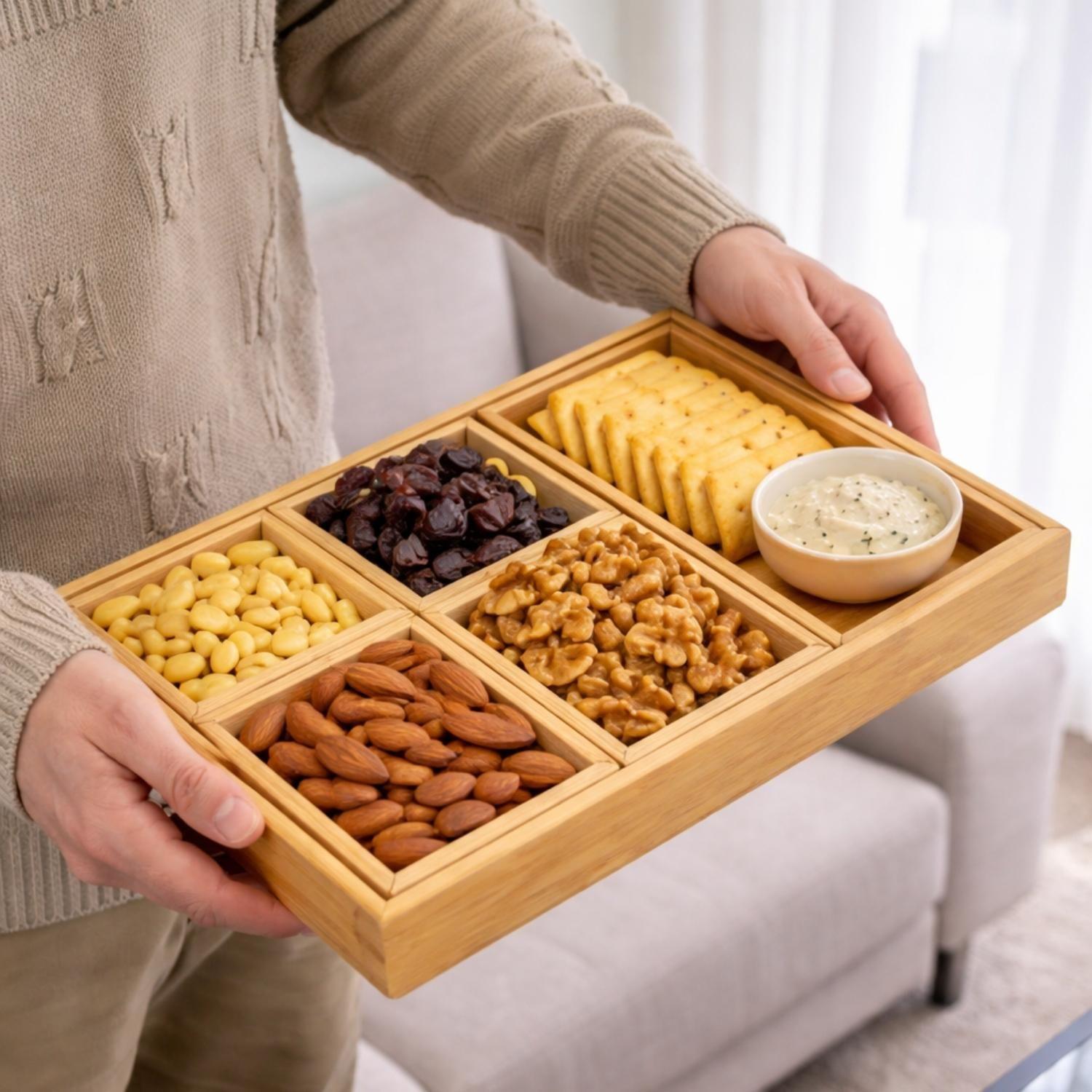 Set 6 Bandejas De Bambú Picoteo Para Servir Coctel Cocina-4