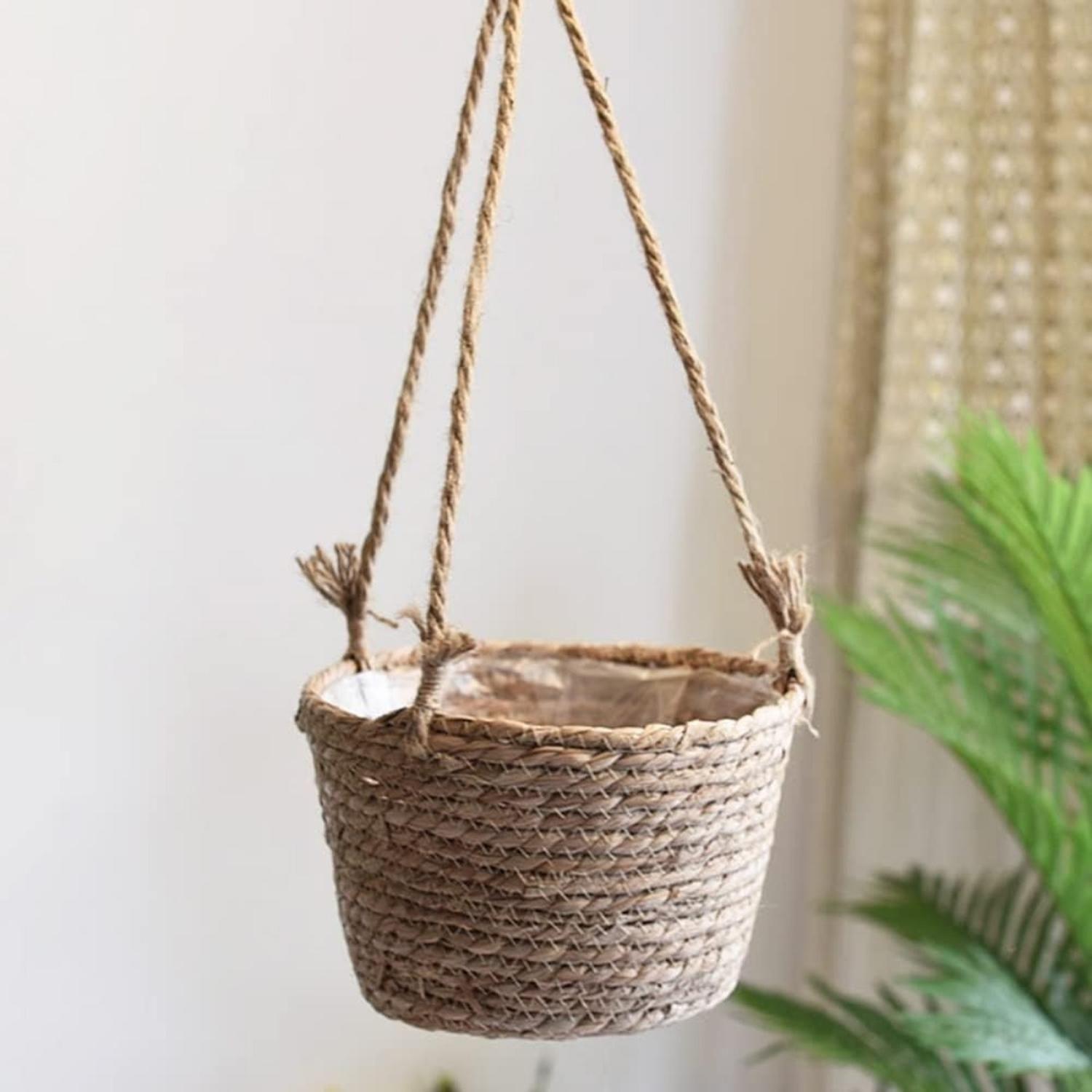 Canasto Porta Macetero Colgante De Fibra Para Casas Terrazas-4