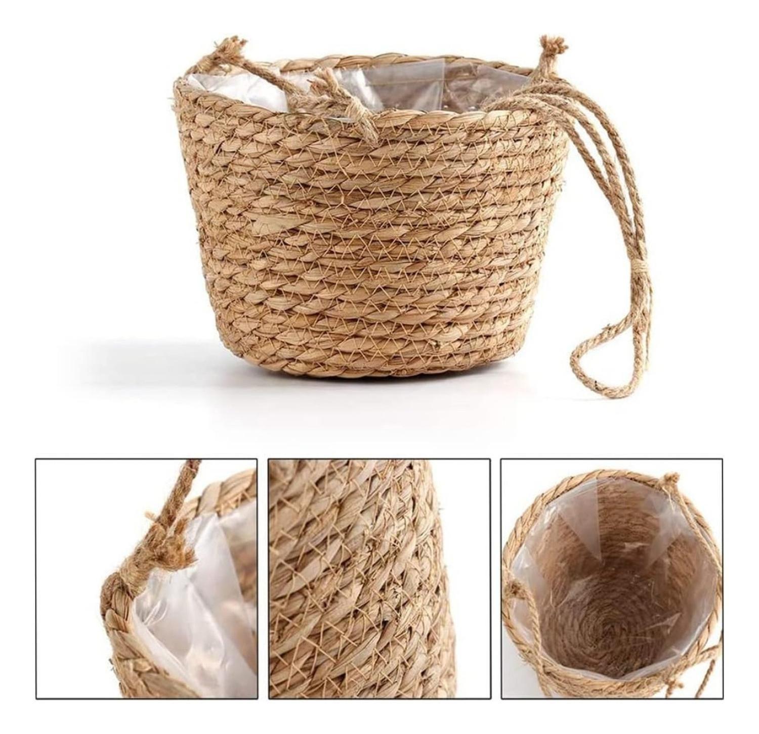 Canasto Porta Macetero Colgante De Fibra Para Casas Terrazas-6